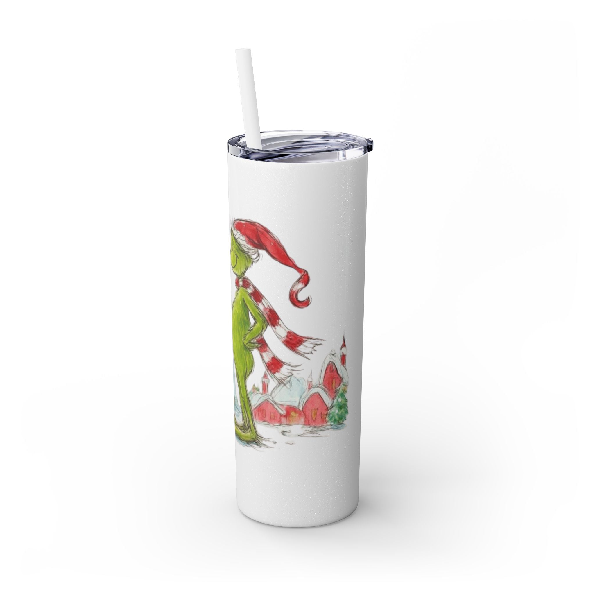 Grinch Christmas Skinny Tumbler with Straw — Dr. Seuss Holiday Quote Design, 20oz Christmas Mugs Collection