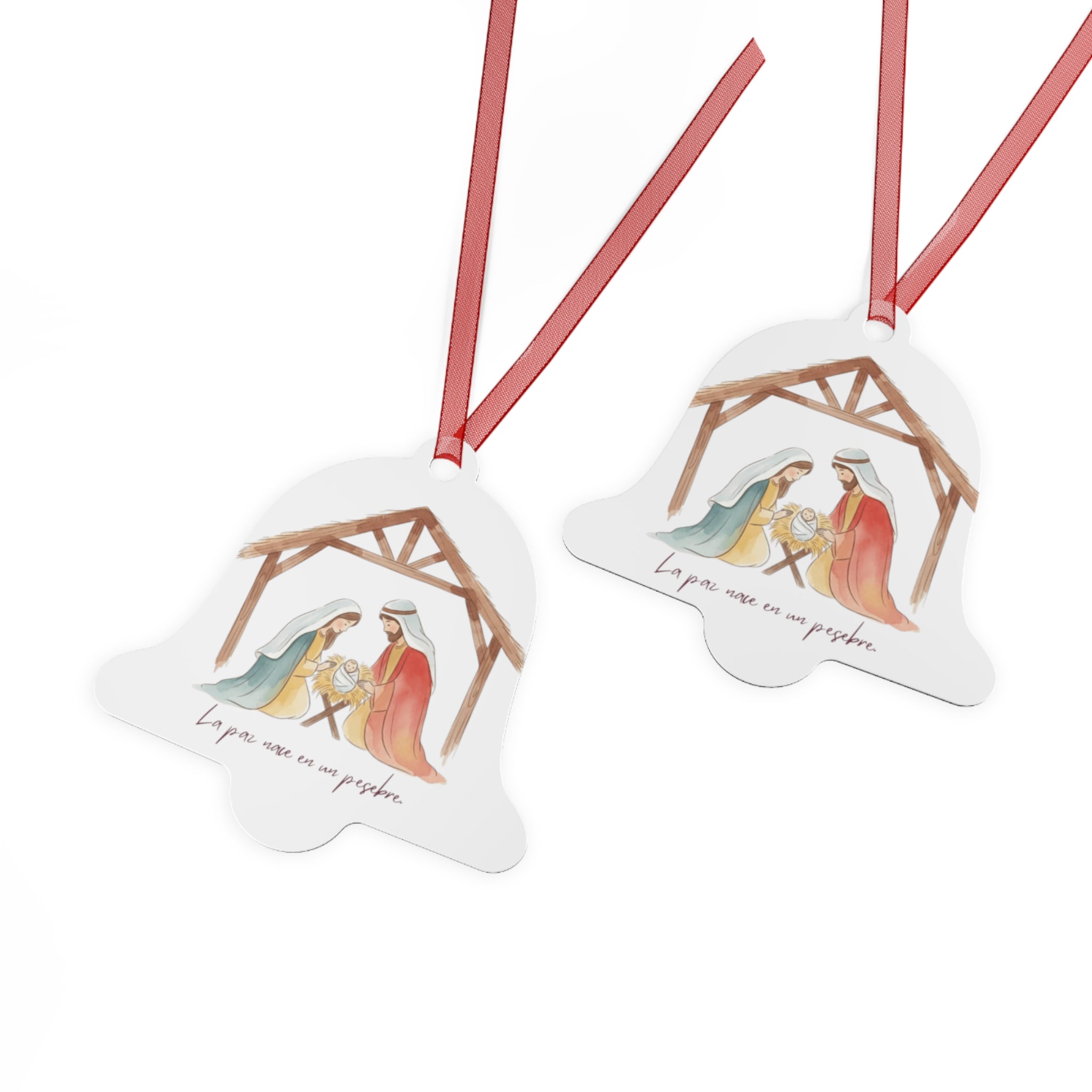 Nativity Metal Ornament — "La paz nace en un pesebre" Christmas Decoration