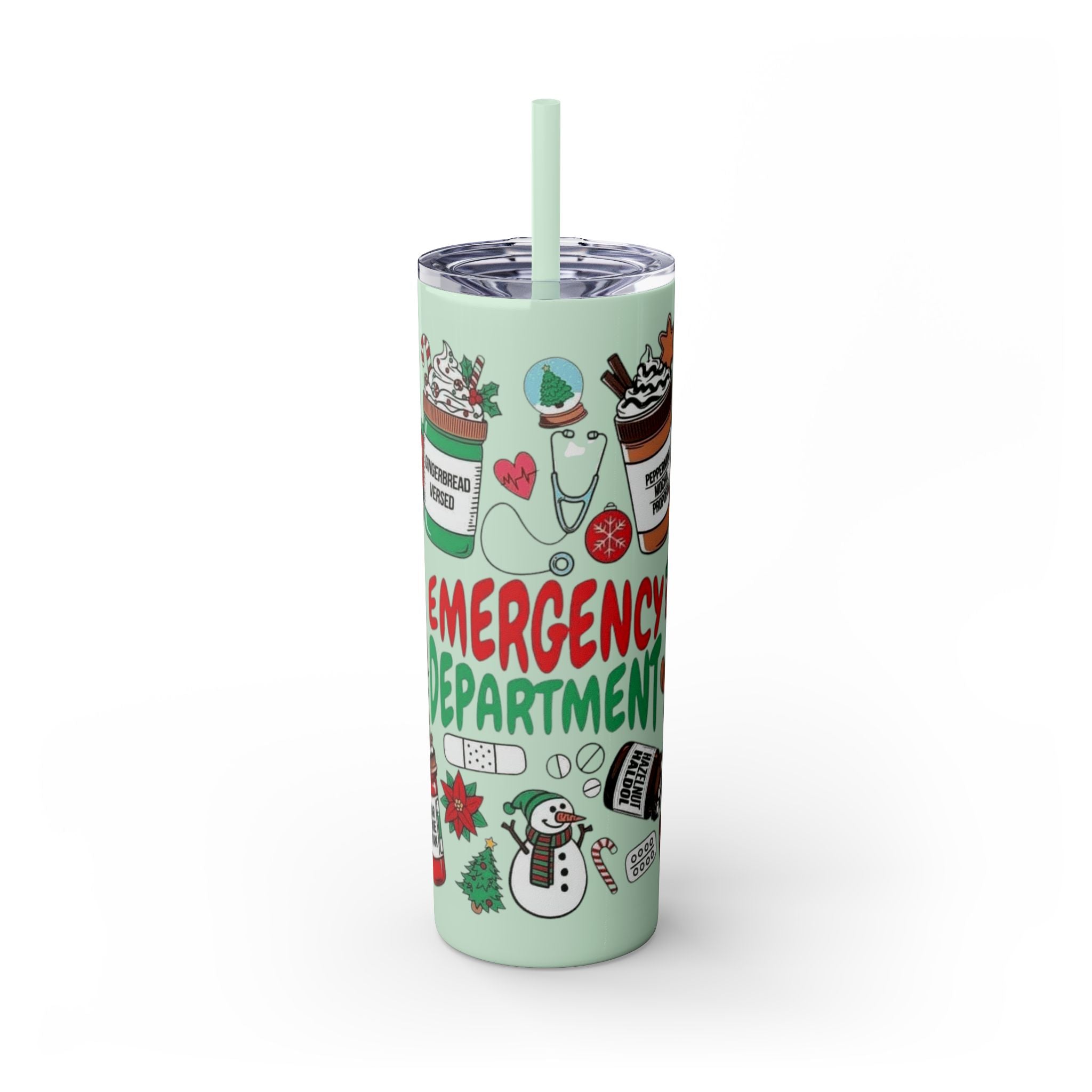 Emergency Department Nurse Christmas Skinny Tumbler - 20oz Holiday Medical Travel Cup with Straw Medical Christmas Mug