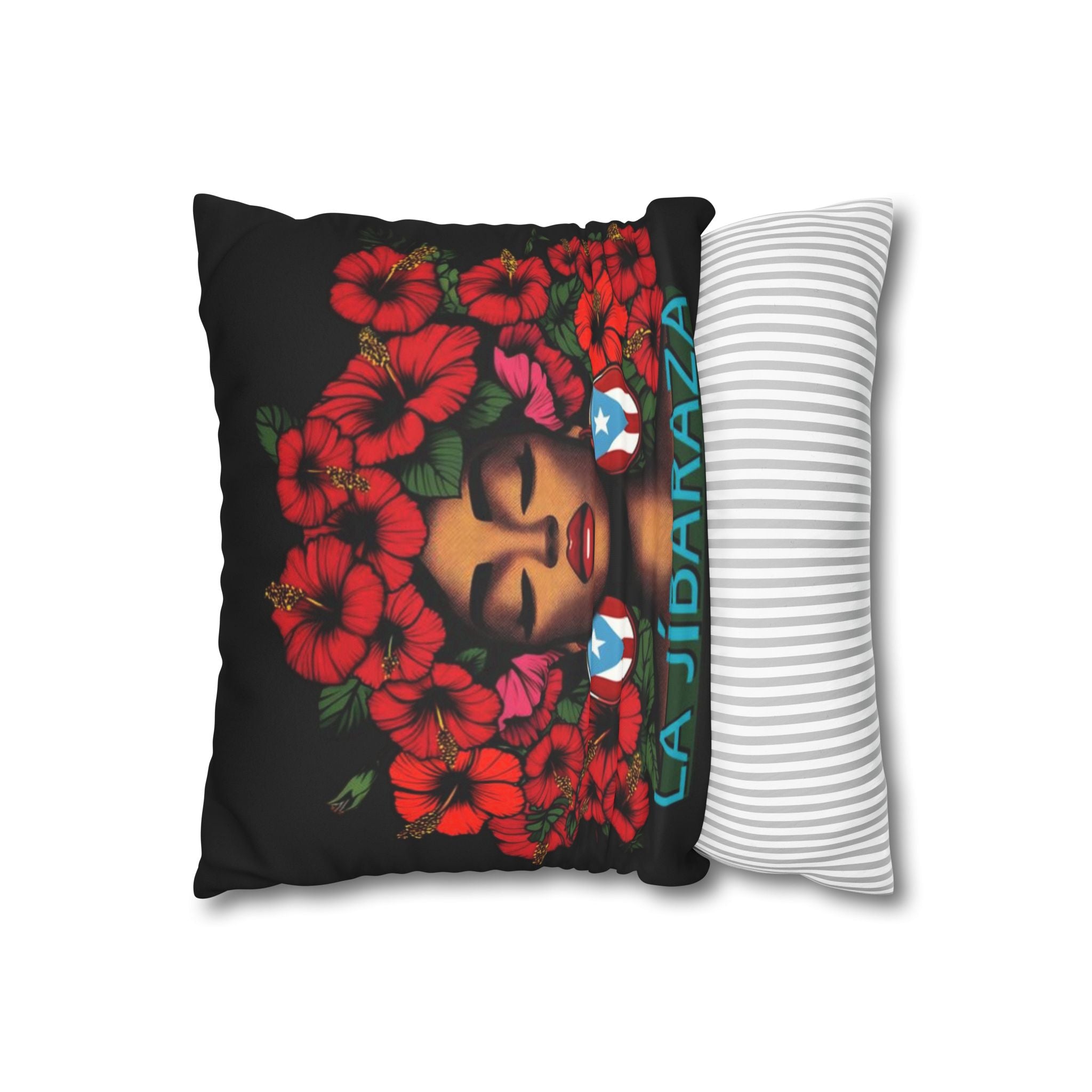 La Jíbara Pillowcase – Puerto Rican Floral Hair Art Square Pillow  Puerto Rico Culture Pillow