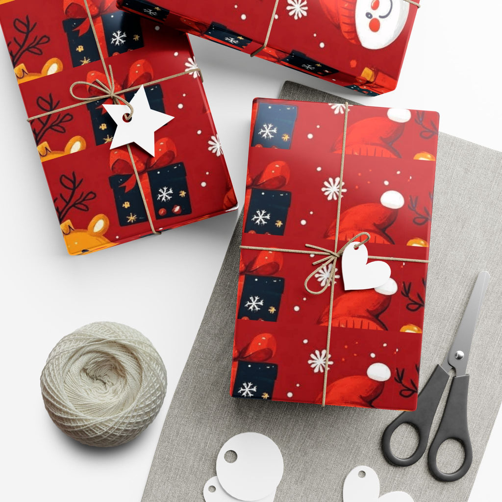 Christmas Wrapping Paper - Santa, Snowman & Reindeer Holiday Gift Wrap Festive Wrapping Paper