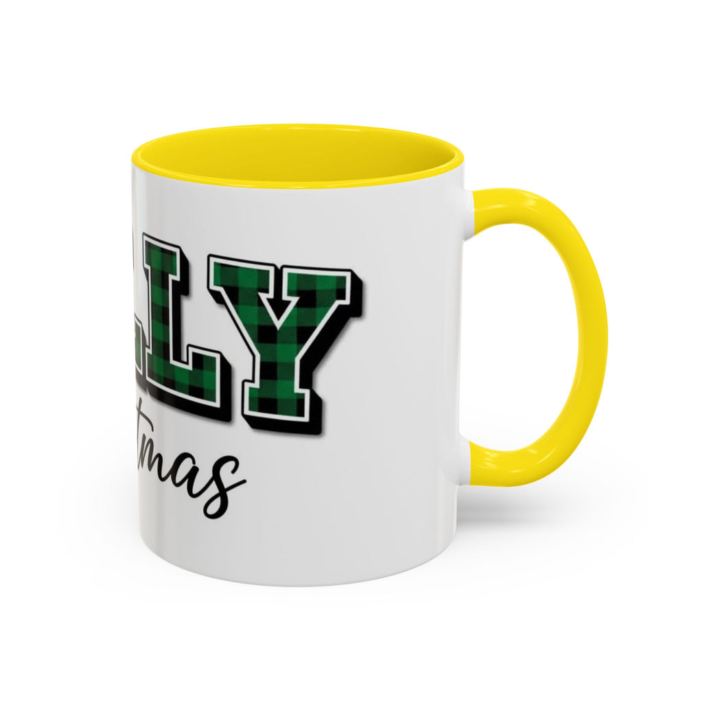 Holly Christmas Accent Coffee Mug — Green Plaid Holiday Gift (11/15oz)