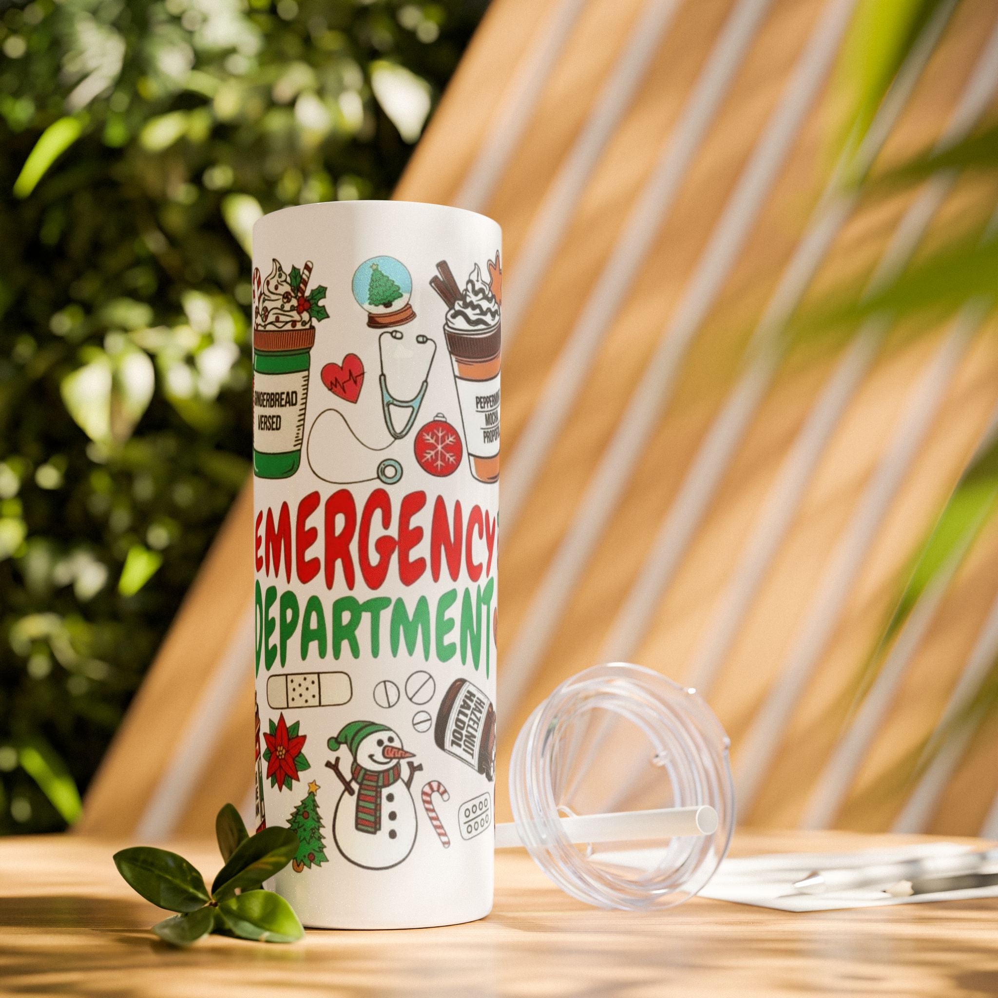 Emergency Department Nurse Christmas Skinny Tumbler - 20oz Holiday Medical Travel Cup with Straw Medical Christmas Mug