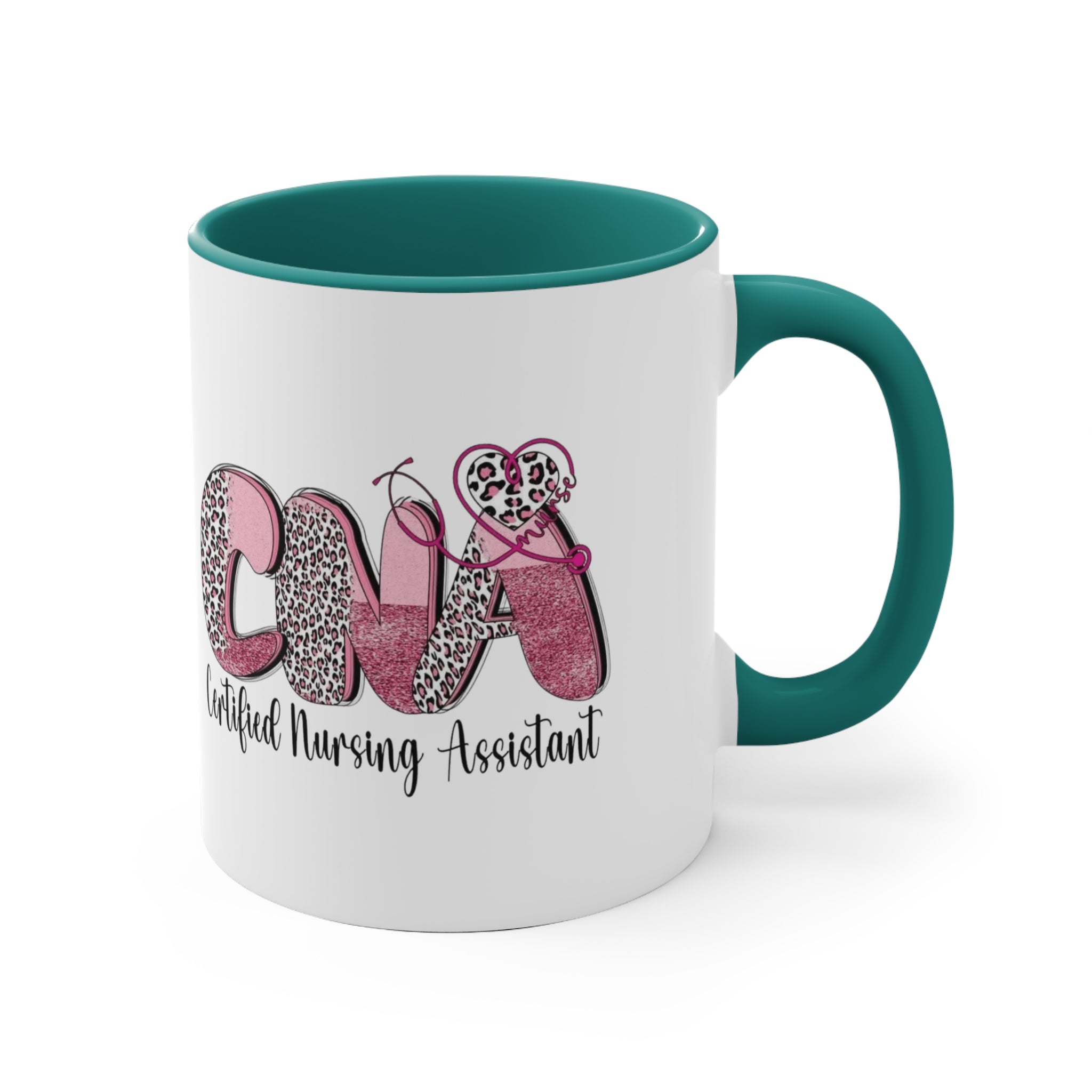 Certified Nursing Assistant (CNA) Pink Leopard Accent Mug — 11oz Gift for Nurses, Nursing Assistants Medical Christmas Mug