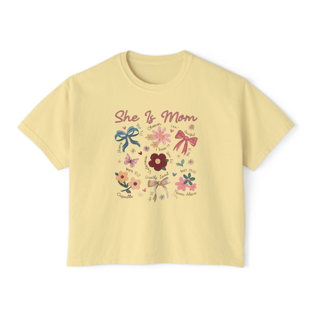 She Is Mom Floral Boxy Tee  Cute Mother’s Day Floral Graphic Shirt