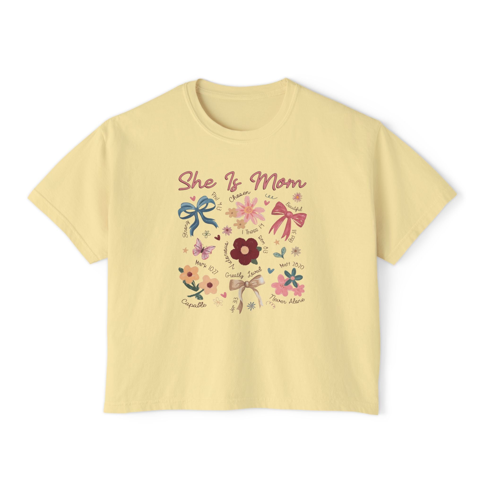 She Is Mom Floral Boxy Tee  Cute Mother’s Day Floral Graphic Shirt