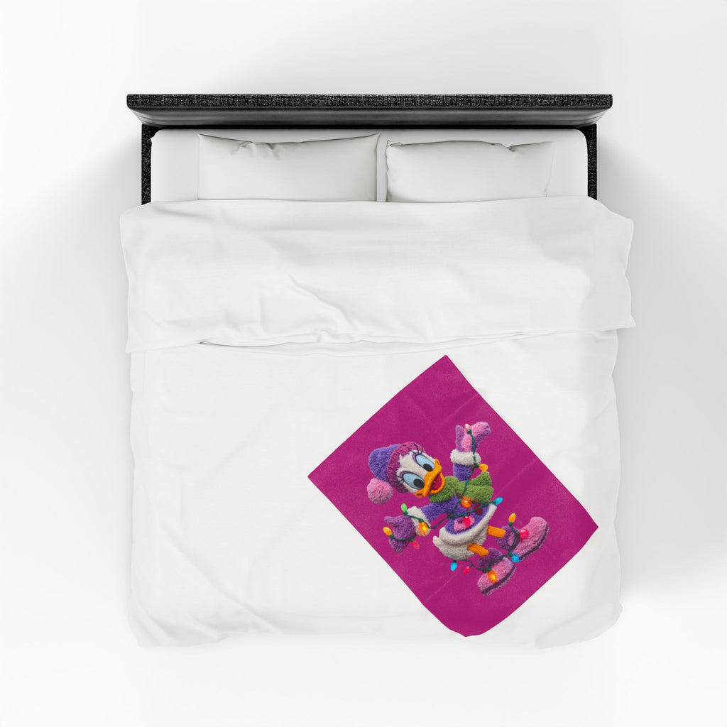 Daisy Duck Holiday Velveteen Plush Blanket — Cozy Christmas Lights Throw for Kids & Fans