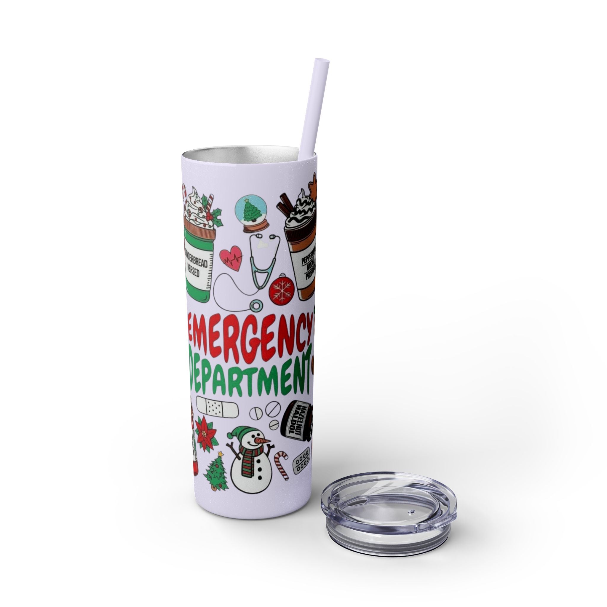 Emergency Department Nurse Christmas Skinny Tumbler - 20oz Holiday Medical Travel Cup with Straw Medical Christmas Mug