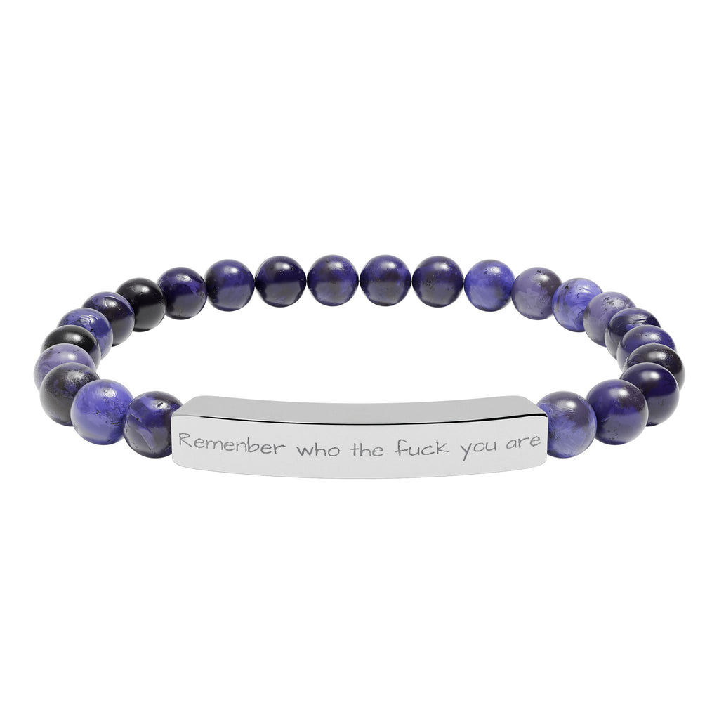 Remenber who you are Engraved Natural Stone Stretch Bracelet – Personalized Bar Bead Bracelet