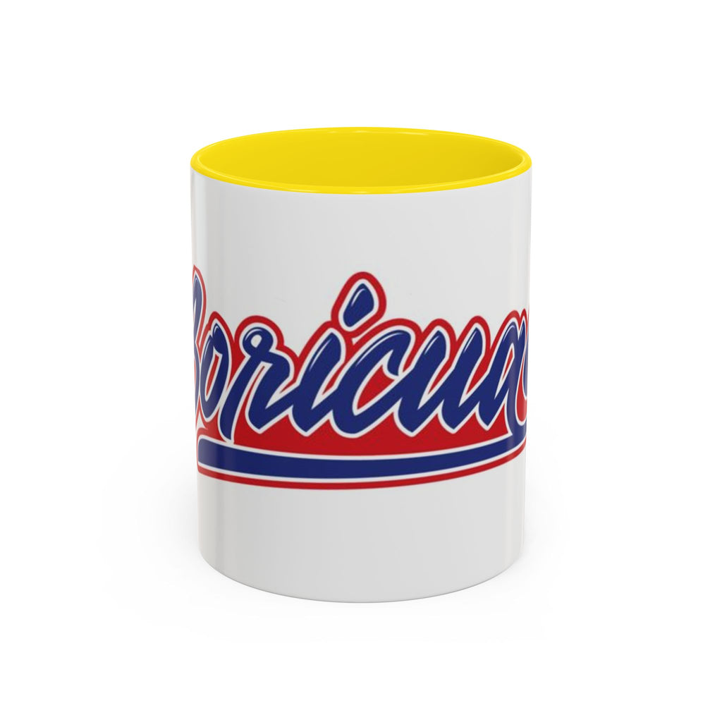 Puerto Rico Script Accent Coffee Mug — Retro Red & Blue 'Boricua' Design (11/15oz)