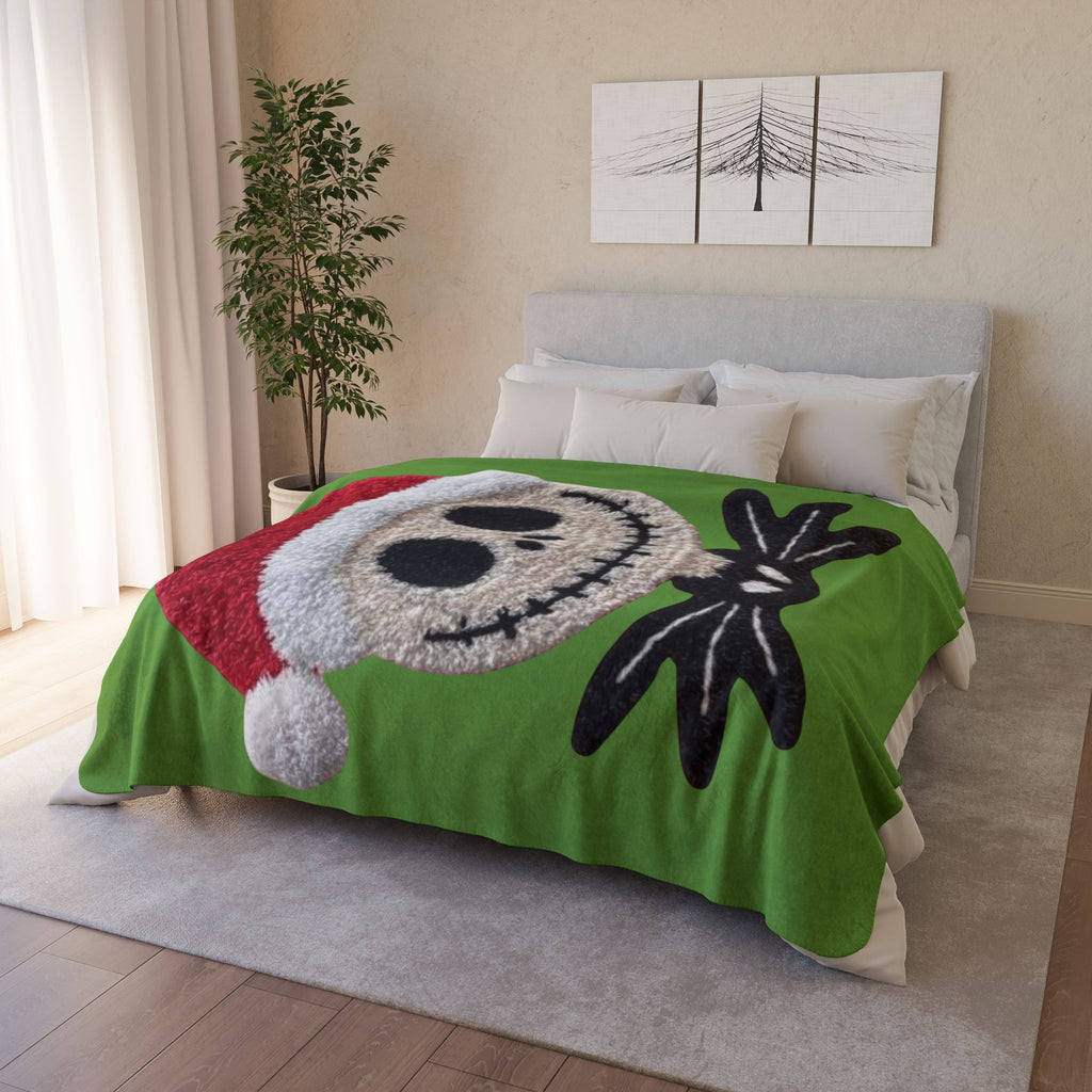 Magical Christmas Cartoon Blanket Christmas Skull Sherpa Blanket  Santa Hat Jack Skellington Holiday Throw