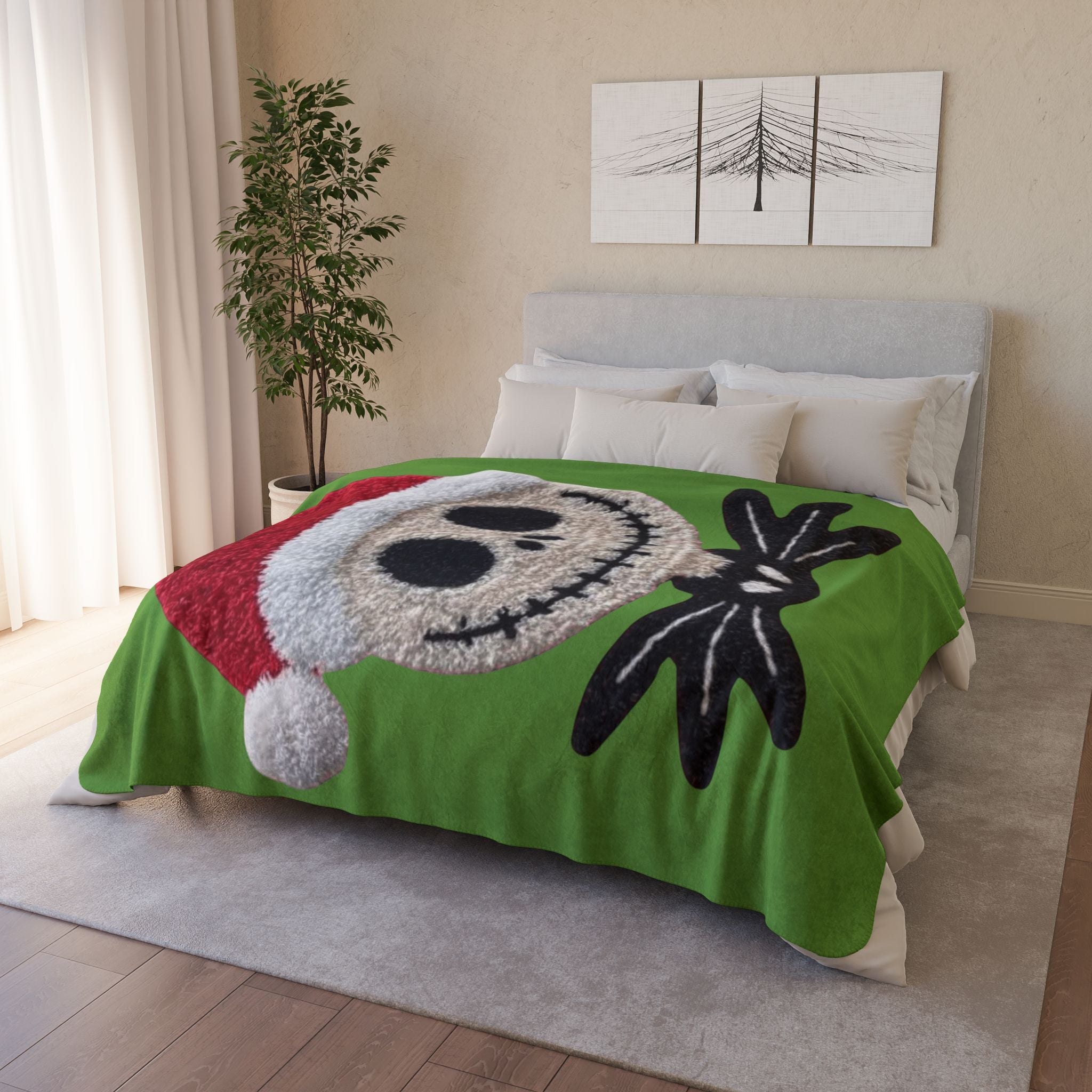 Magical Christmas Cartoon Blanket Christmas Skull Sherpa Blanket  Santa Hat Jack Skellington Holiday Throw