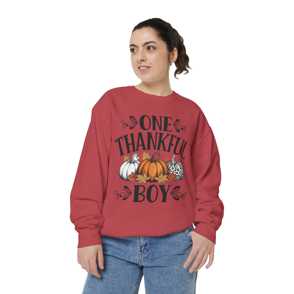 Thankful Boy Sweatshirt  Fall Pumpkin Thanksgiving Crewneck Fall T-Shirts and Sweatshirts Collection