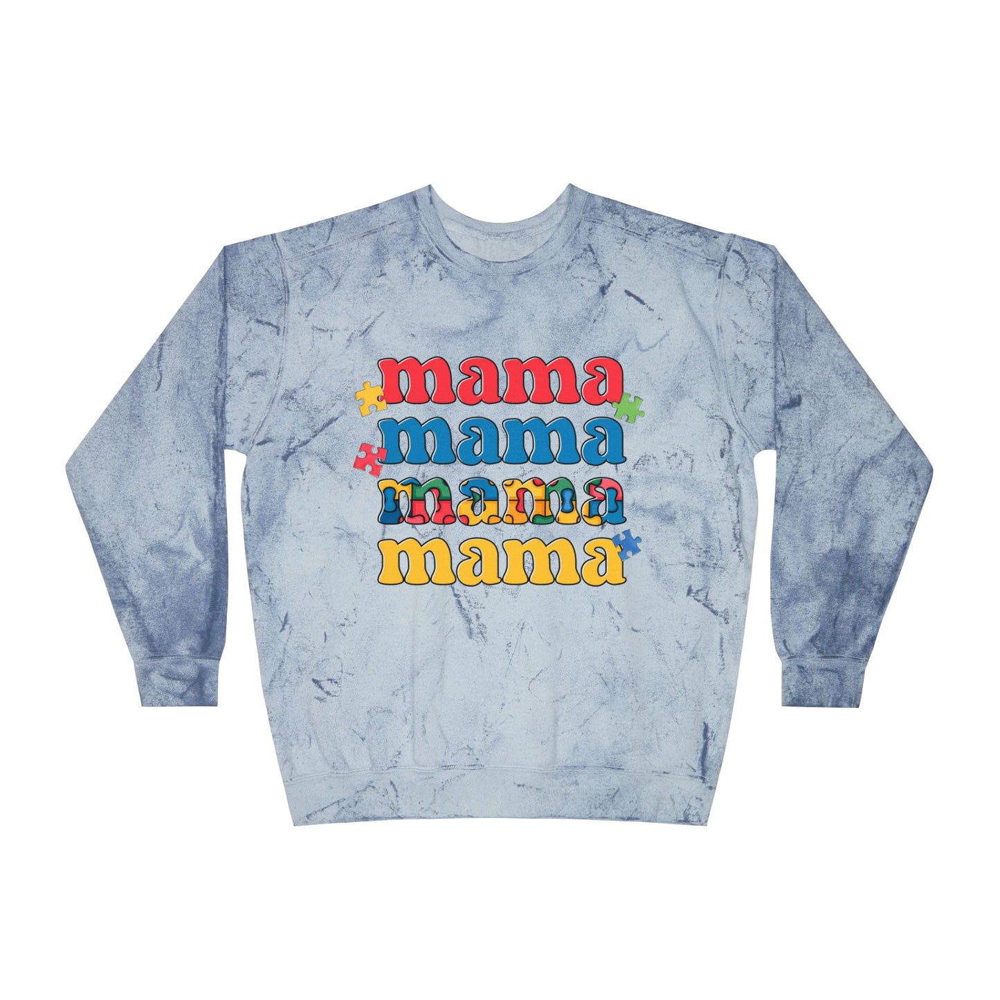 Autism Awareness & Pride Collection Mama Color Blast Crewneck Sweatshirt - Unisex Tie-Dye Style