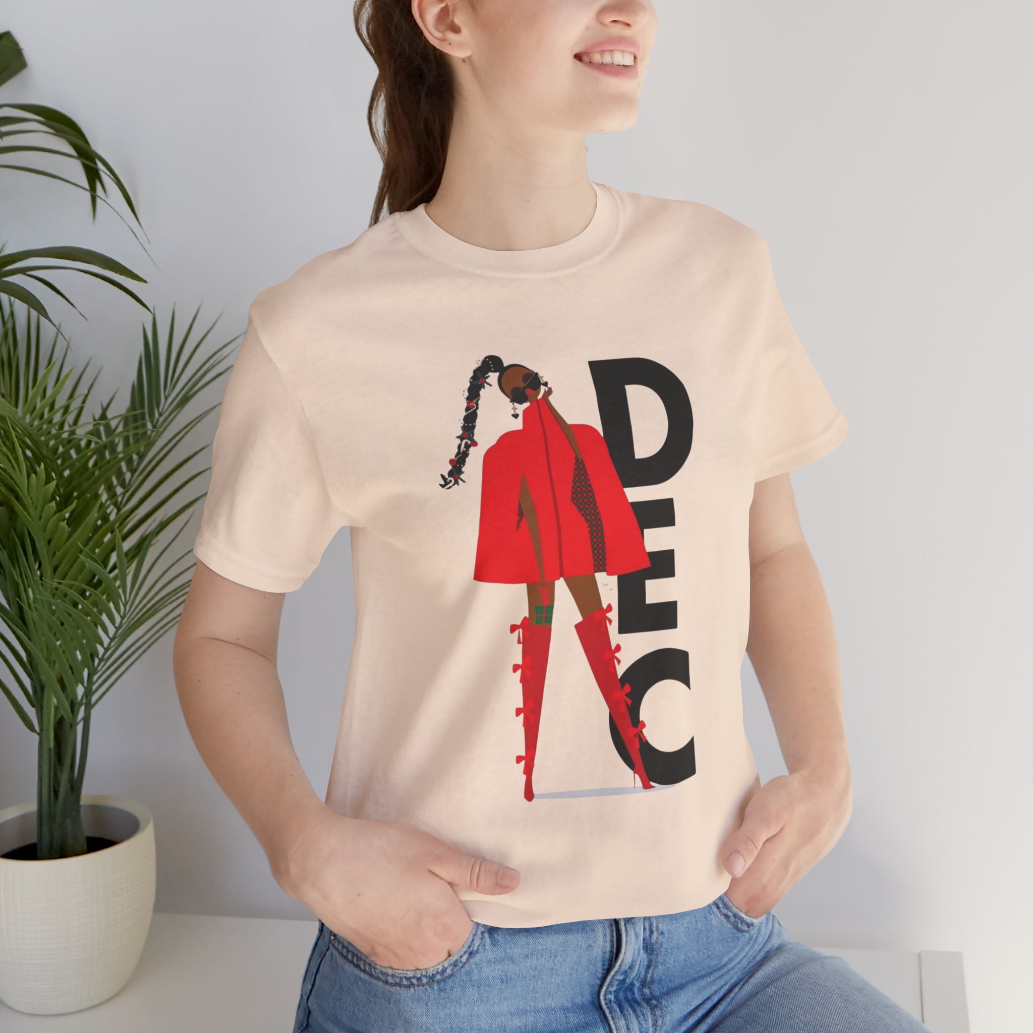 December Fashion Tee  Red Coat Model Graphic Shirt