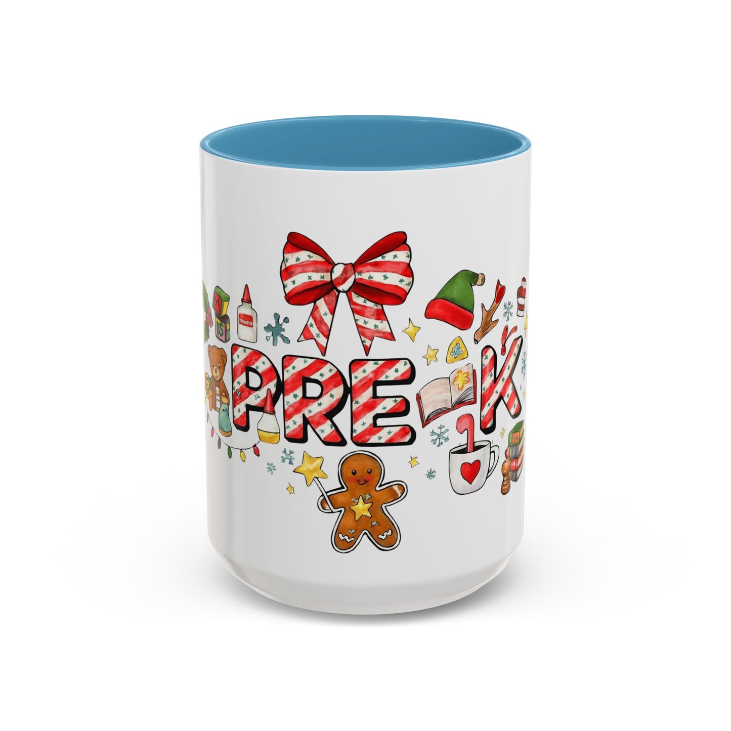Holiday Teacher Coffee Mug 'PRE-K' Festive Gingerbread & Candy Cane Design (11/15oz) School Staff Christmas Mug Collection