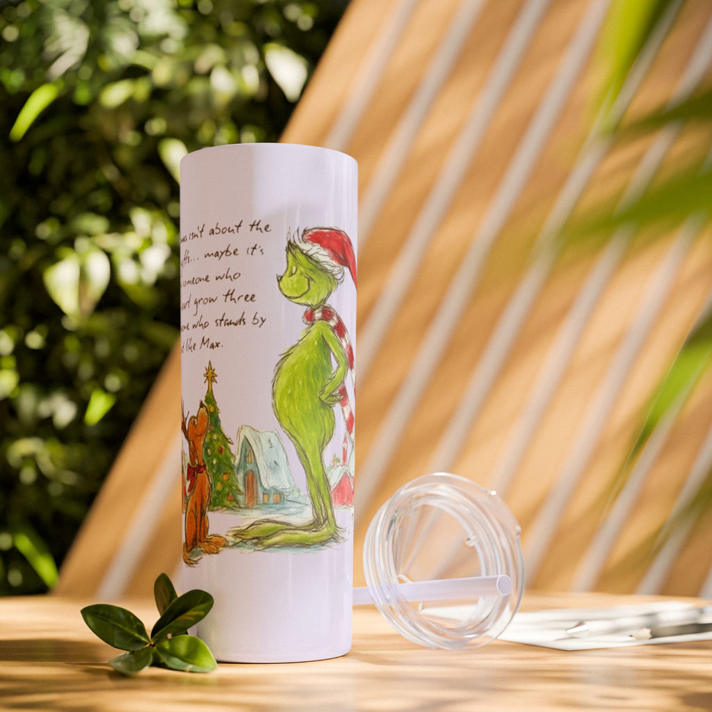 Grinch Christmas Skinny Tumbler with Straw — Dr. Seuss Holiday Quote Design, 20oz Christmas Mugs Collection