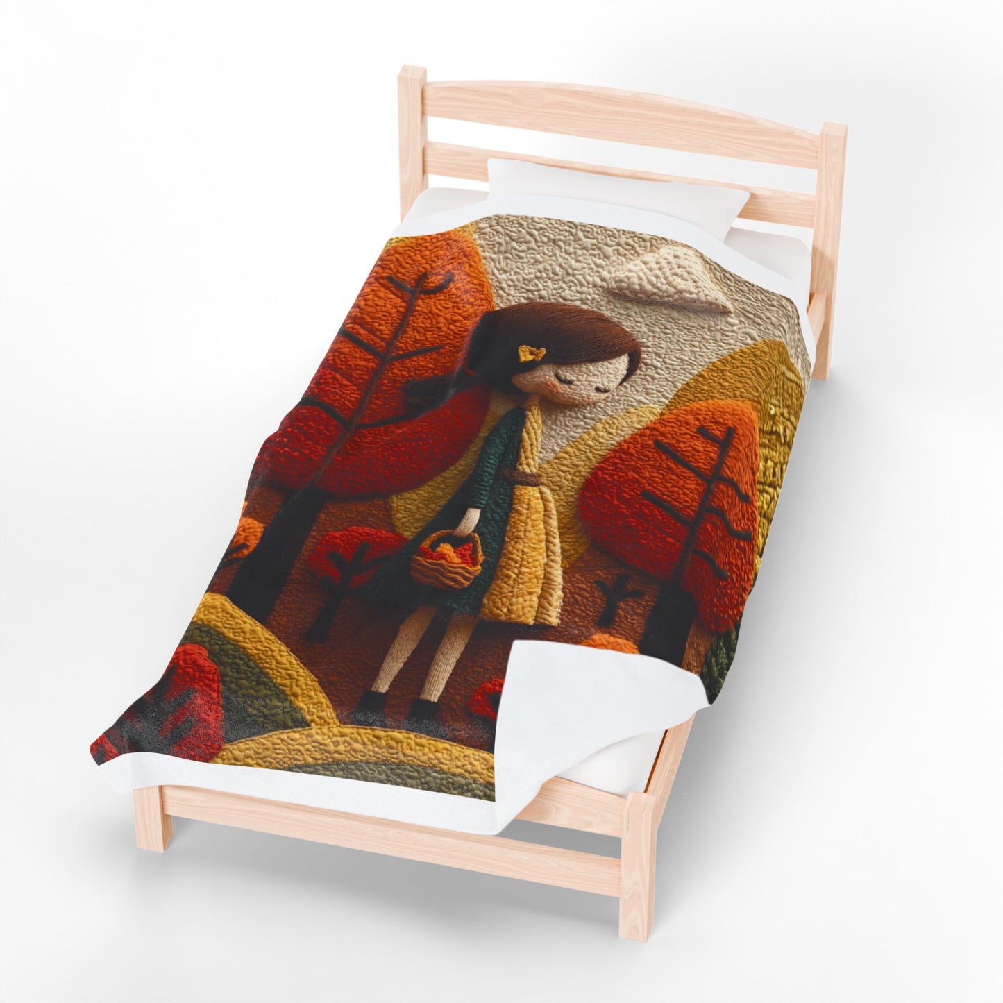 Autumn Forest Girl Plush Blanket — Cozy Velveteen Fall Throw