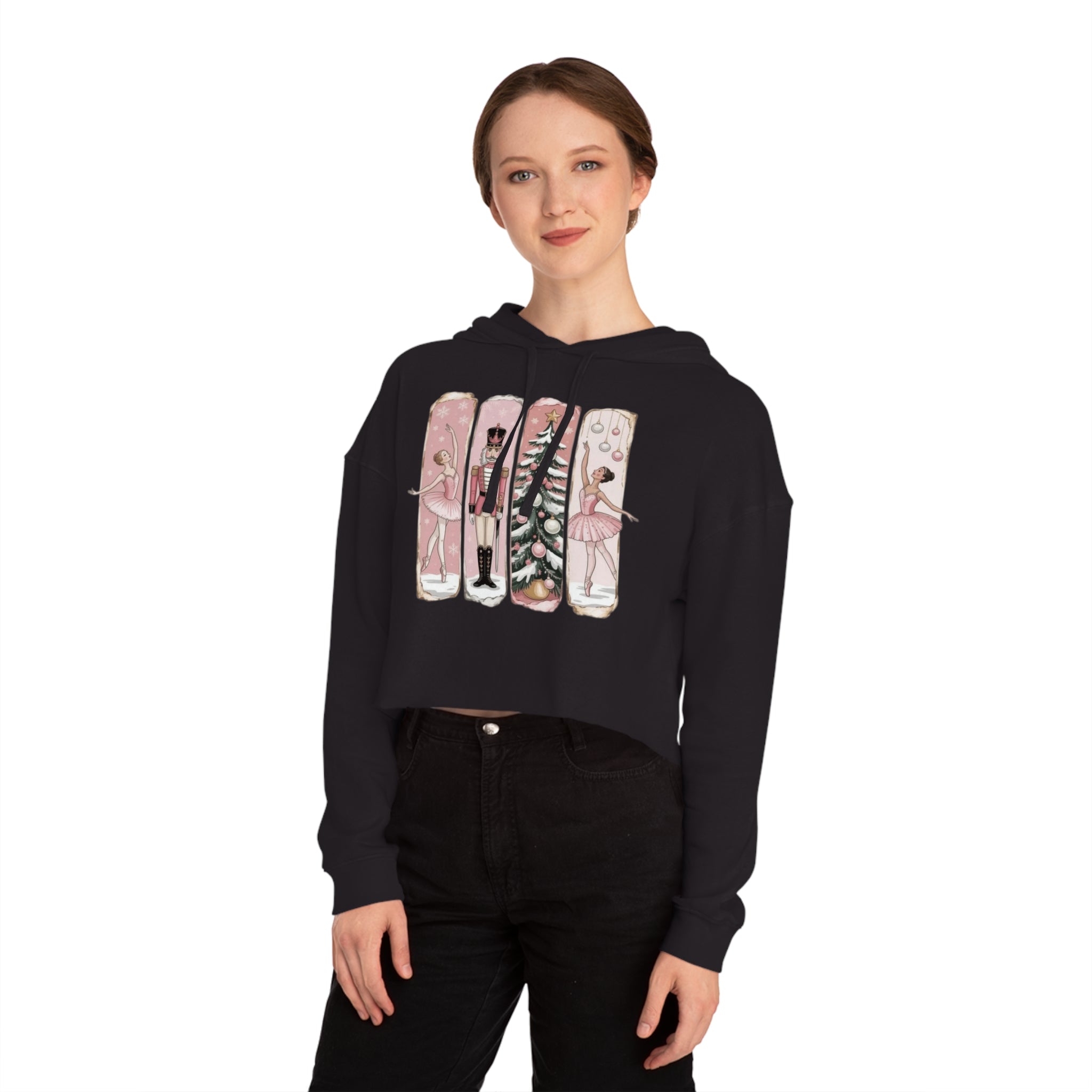Nutcracker Ballerina Cropped Hoodie  Holiday Dance Sweater Cartoon Christmas T-shirts and Sweaters