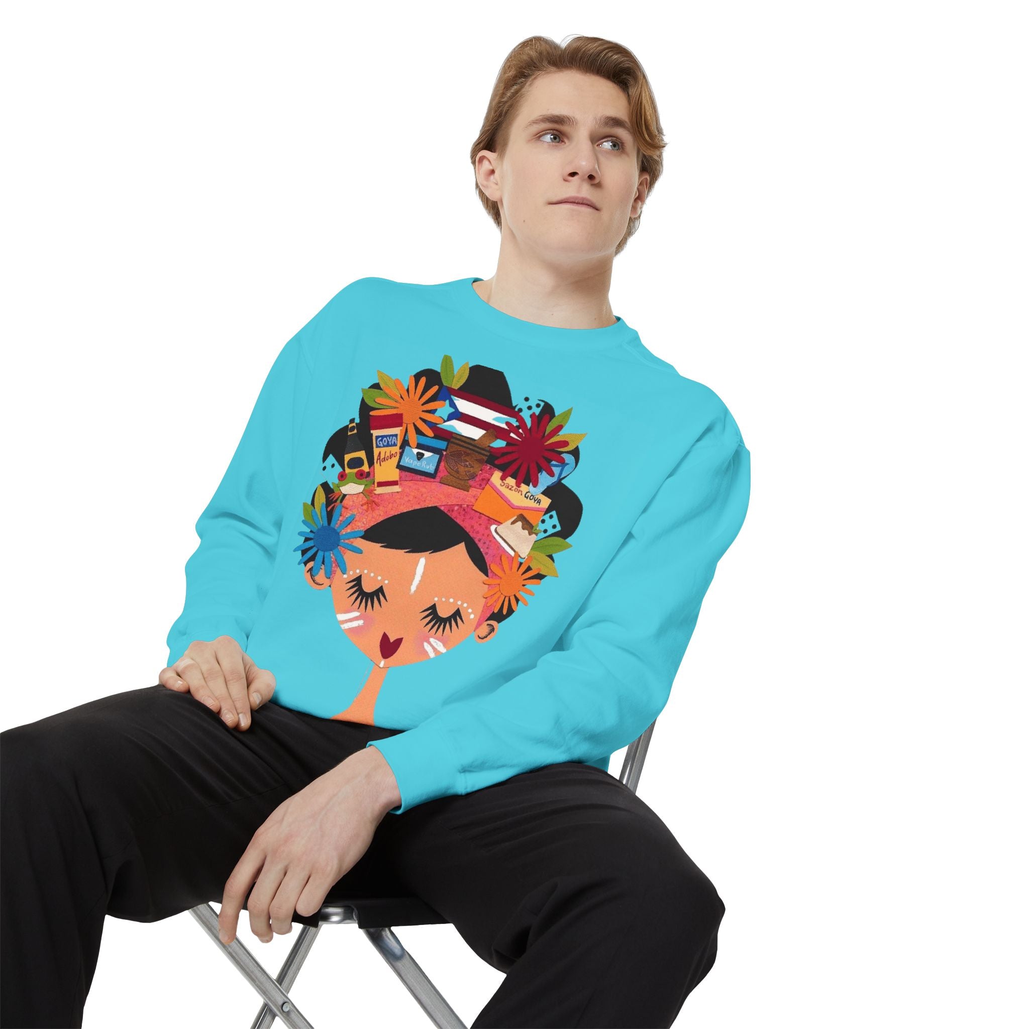 Floral Fiesta Sweatshirt — Colorful Tropical Woman Graphic Puerto Rico Navidades