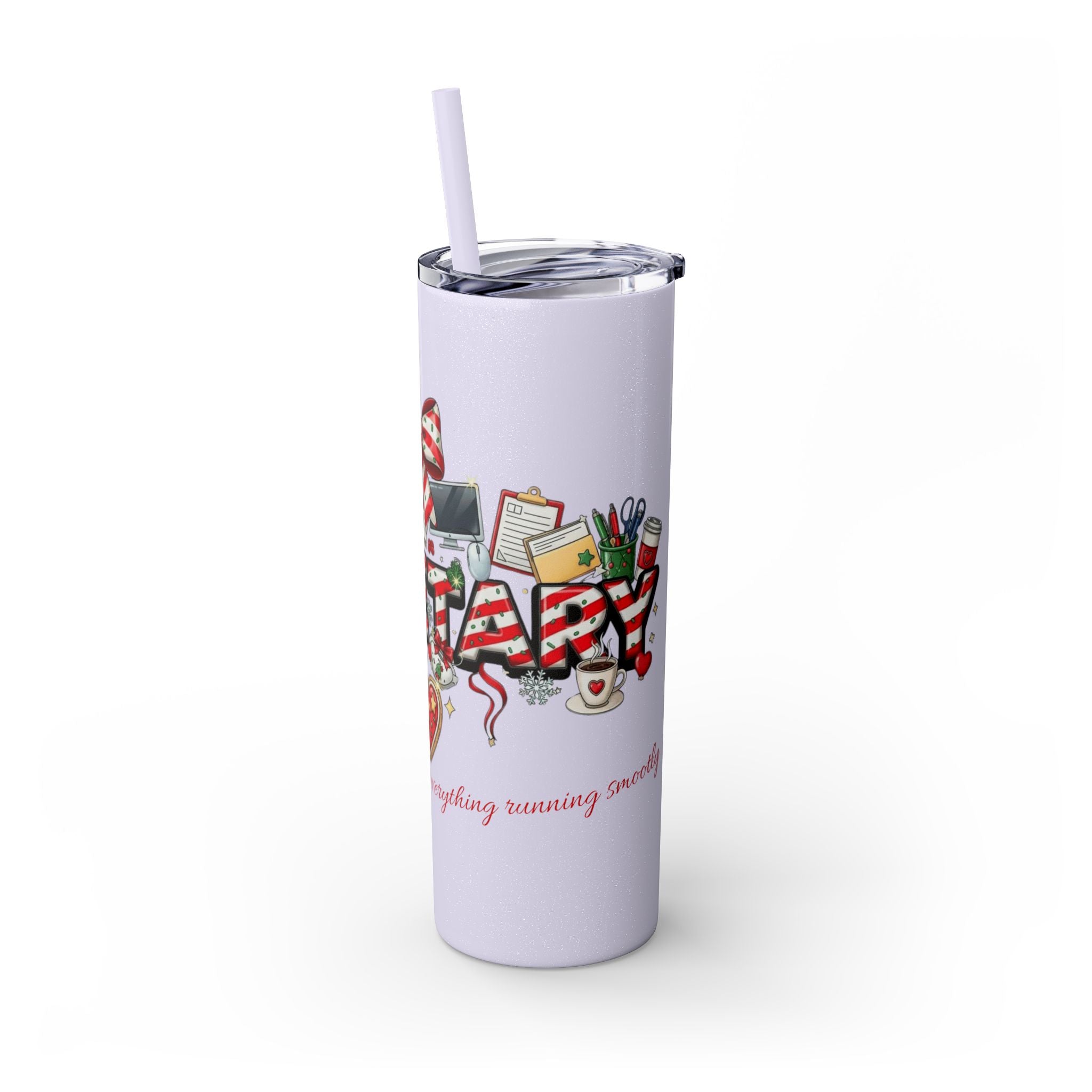 Christmas mug for the office team who keeps everything running smoothly. Candy Cane Christmas Office Secret Santa Design, 20oz with Straw