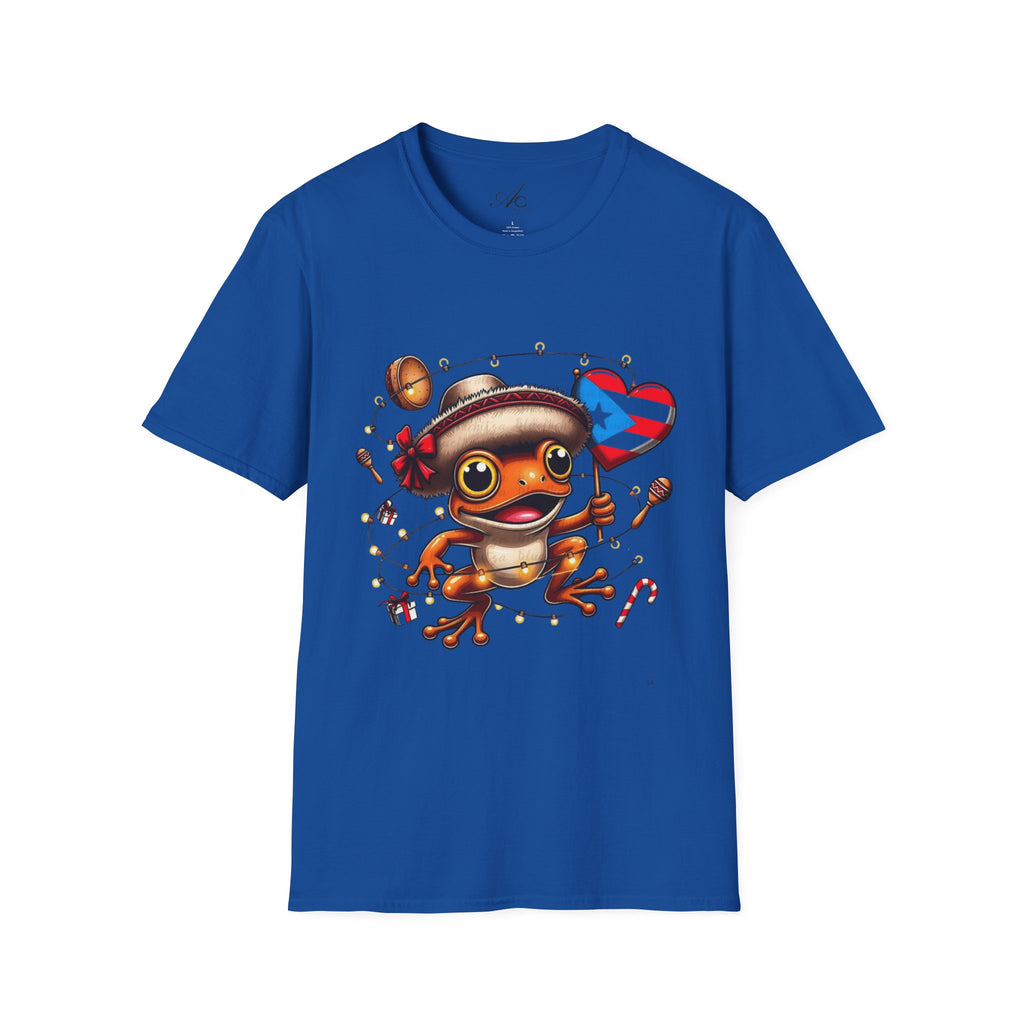 Puerto Rico Frog Holiday T-Shirt  Cute Coquí with Flag Heart (Christmas) Puerto Rico Navidades