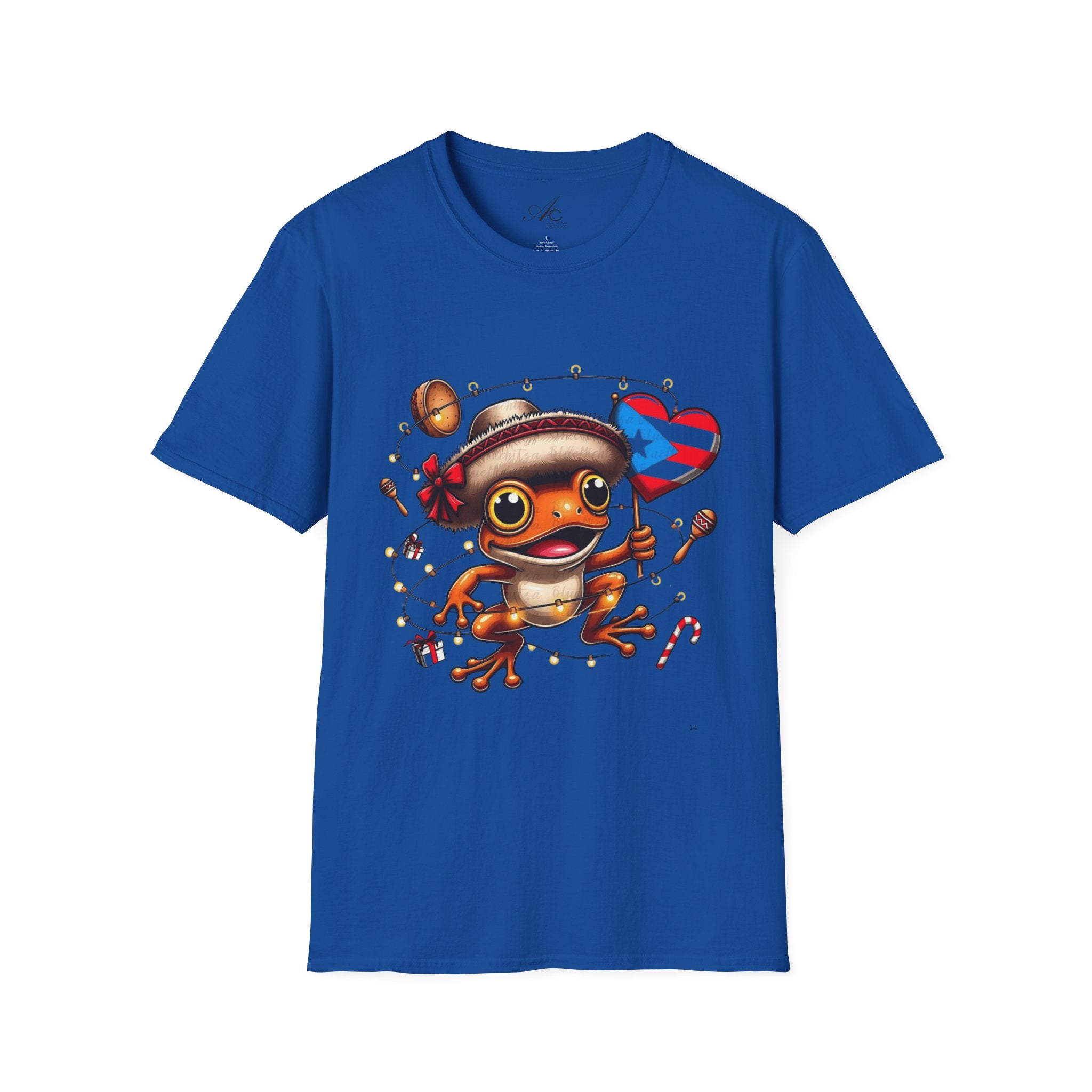 Puerto Rico Frog Holiday T-Shirt  Cute Coquí with Flag Heart (Christmas) Puerto Rico Navidades