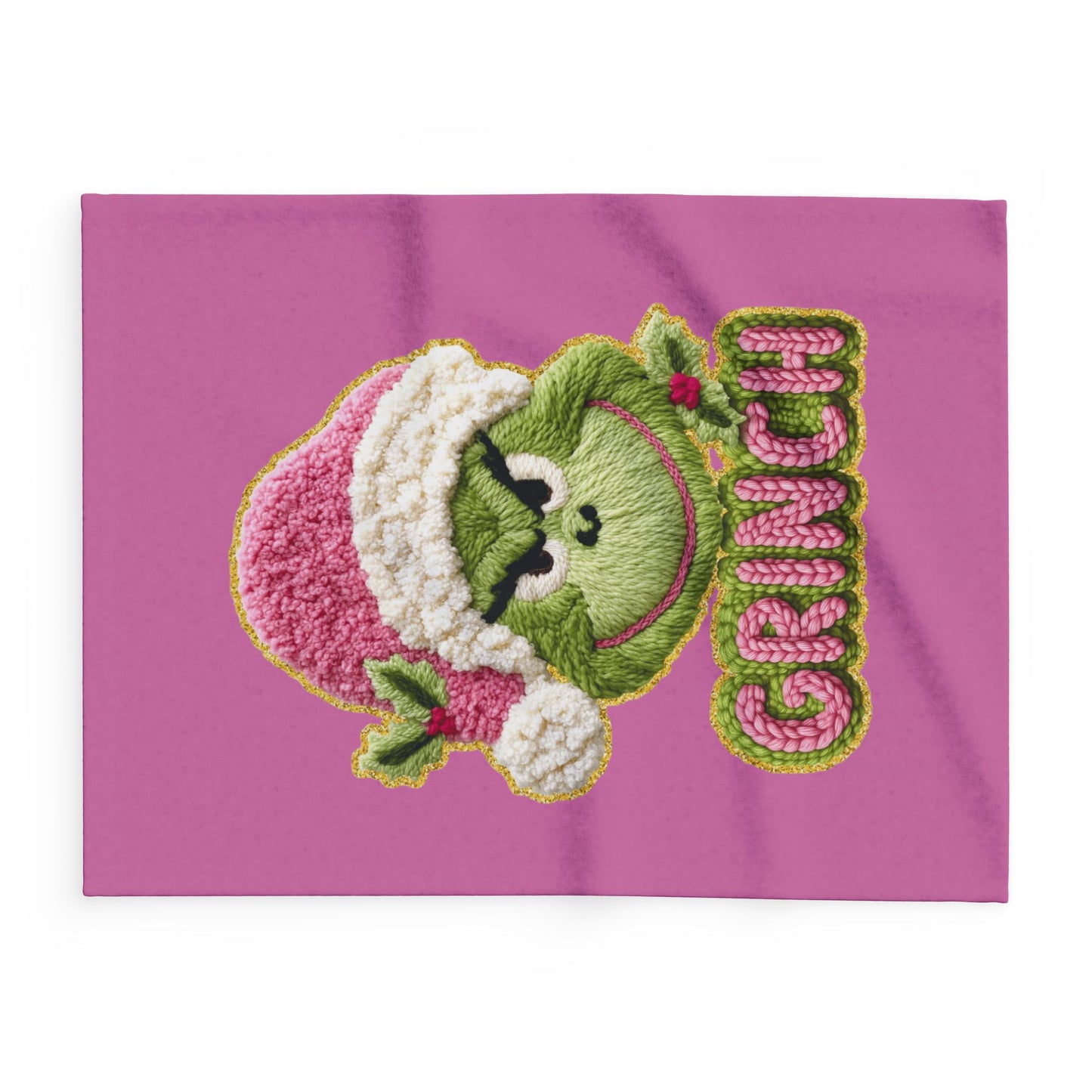 Holiday Christmas Blanket Grinch Holiday Fleece Blanket — Pink Santa Hat Cozy Throw