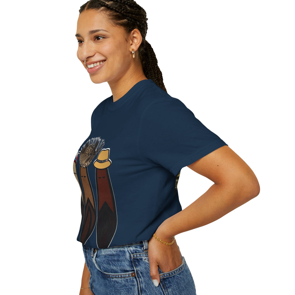 Puerto Rican Batey Cabin T-Shirt  Three Masks & Rustic House Graphic Tee Puerto Rico Navidades