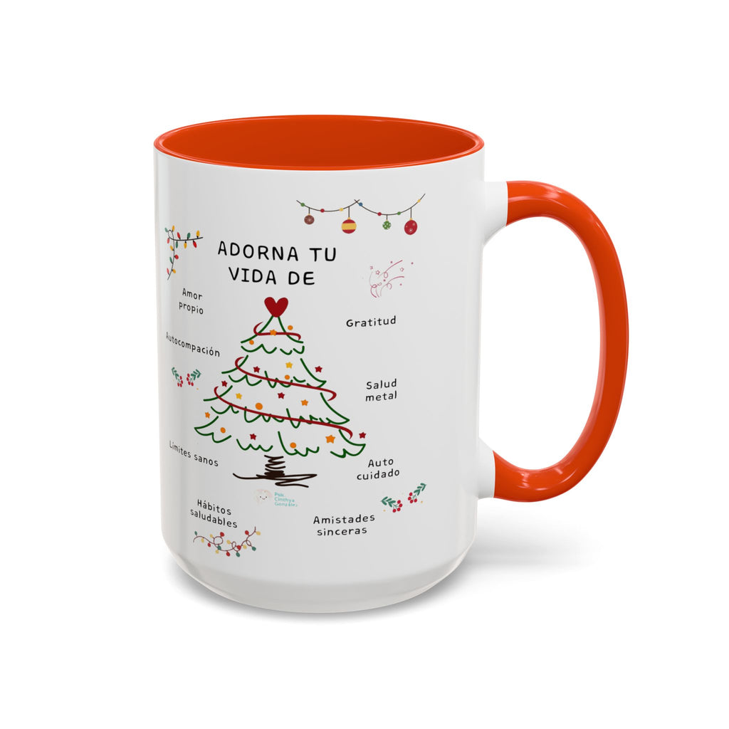 Mug — 'Adorna Tu Vida' Christmas Tree Spanish Holiday Coffee Mug (11oz/15oz)