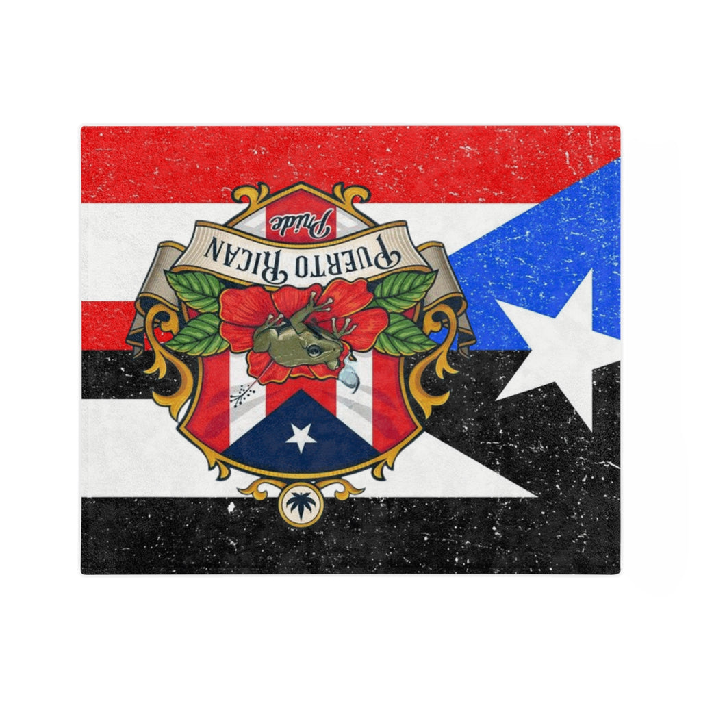 Puerto Rican Flag Velveteen Microfiber Blanket – Vintage Coat of Arms Throw