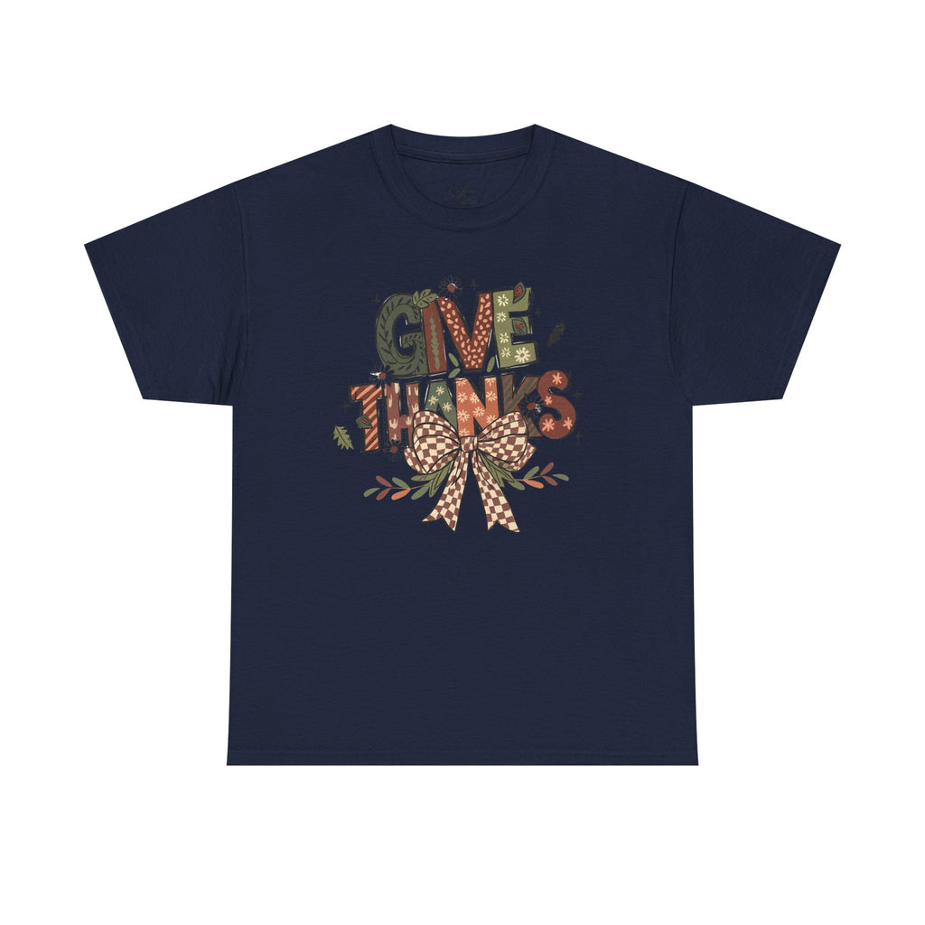 Give Thanks Tee Thanksgiving Graphic T-Shirt with Rustic Bow Design