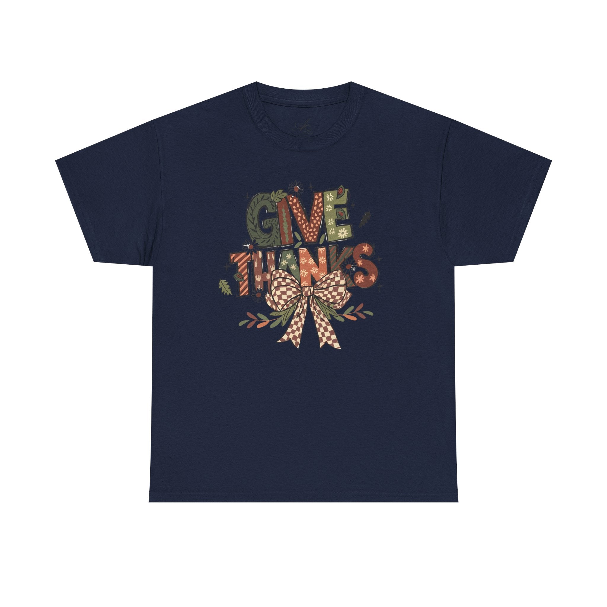Give Thanks Tee Thanksgiving Graphic T-Shirt with Rustic Bow Design