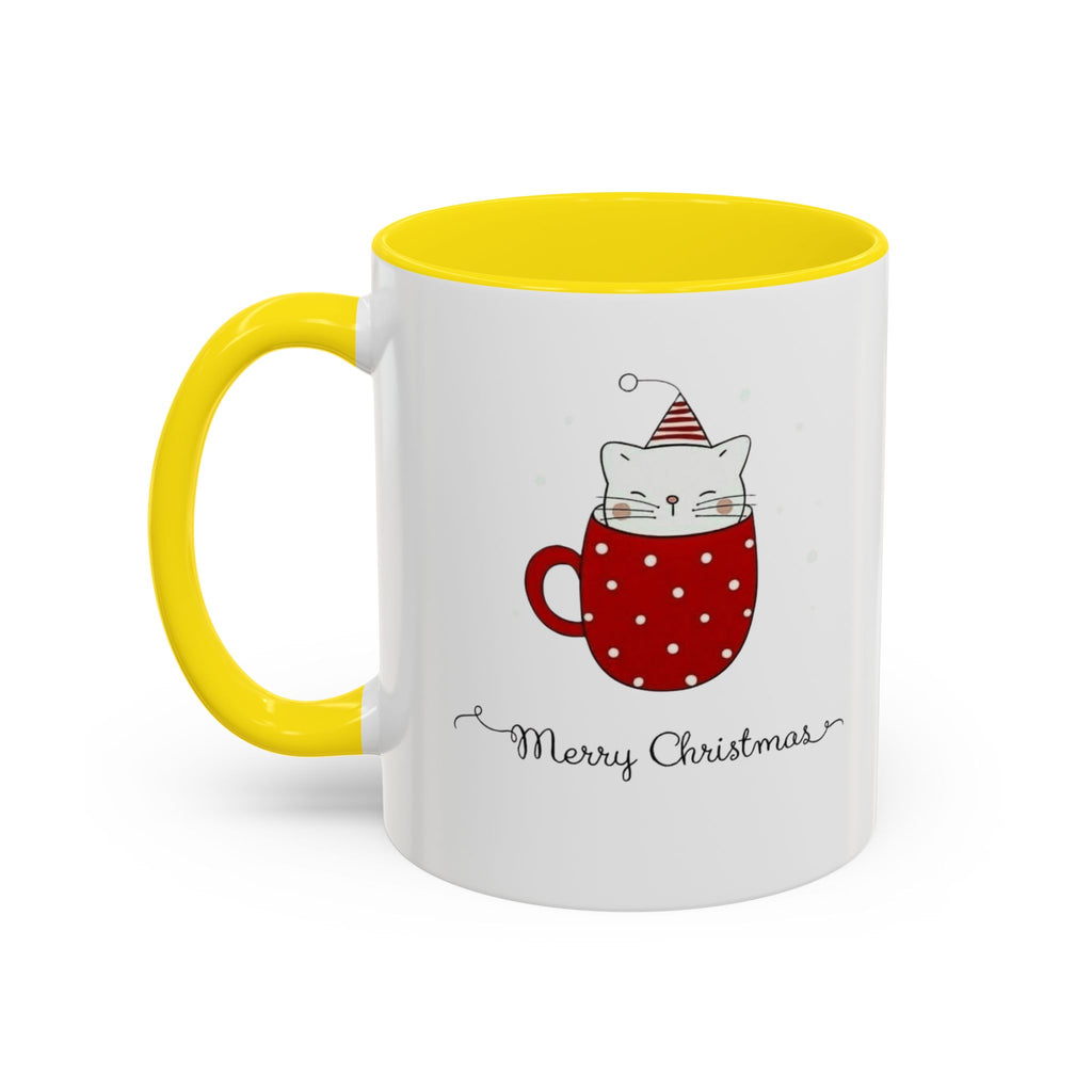 Christmas Cat Accent Mug "Merry Christmas" Polka Dot Holiday Coffee Cup Christmas Mugs Collection!