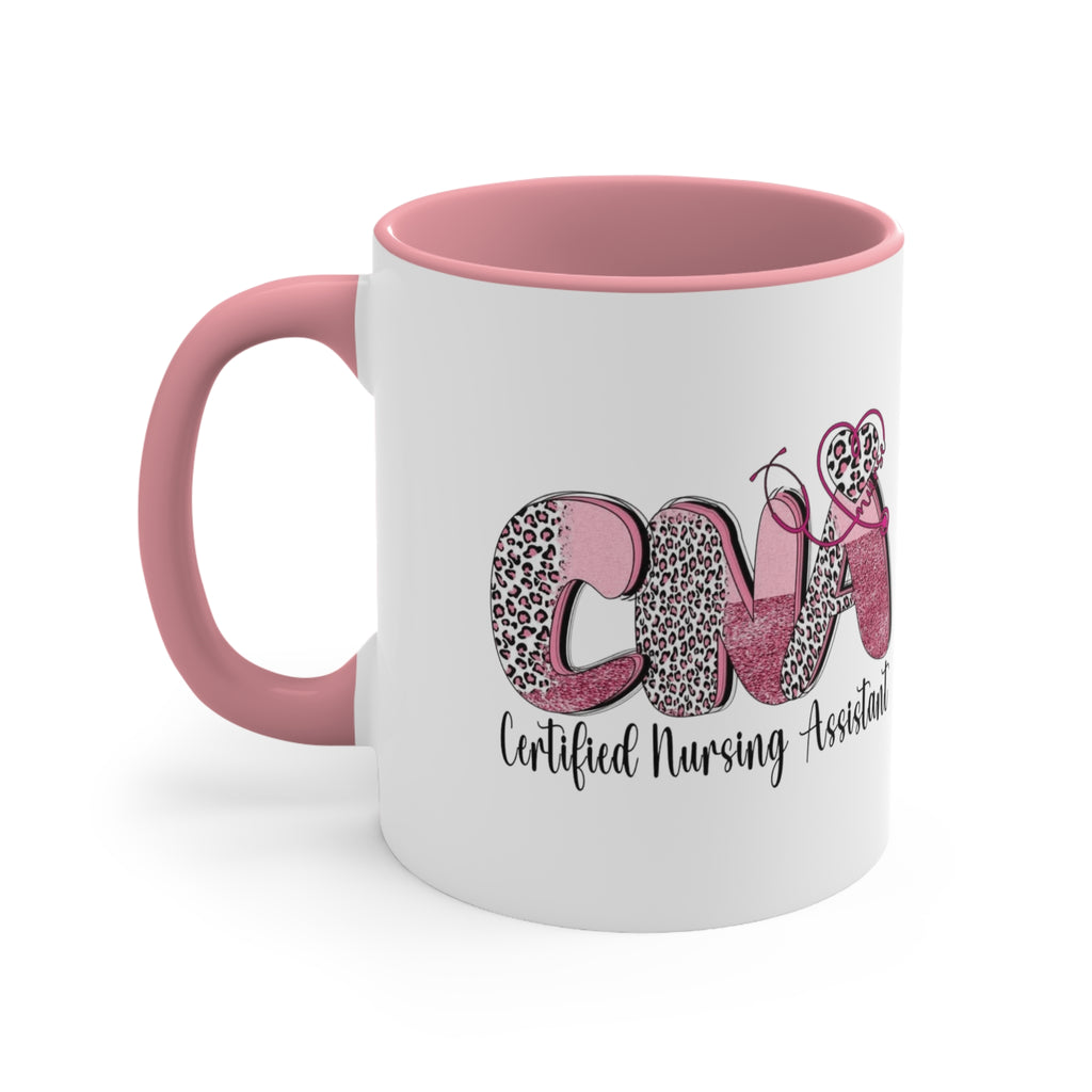 Certified Nursing Assistant (CNA) Pink Leopard Accent Mug — 11oz Gift for Nurses, Nursing Assistants Medical Christmas Mug