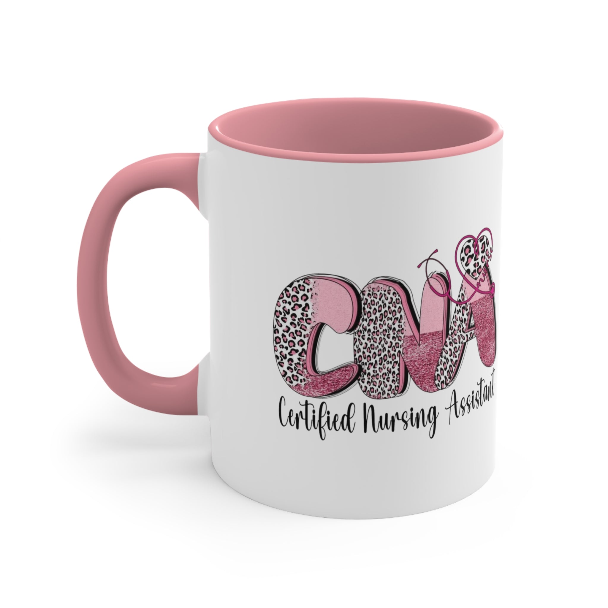 Certified Nursing Assistant (CNA) Pink Leopard Accent Mug — 11oz Gift for Nurses, Nursing Assistants Medical Christmas Mug