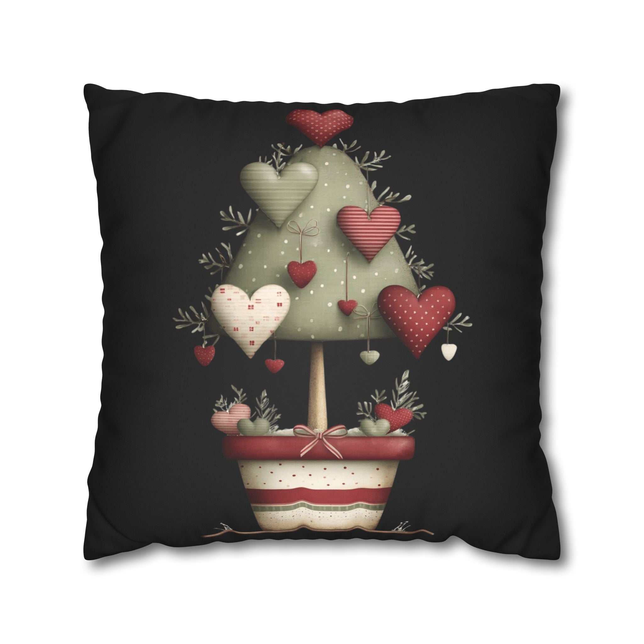 Valentine Heart Topiary Faux Suede Pillowcase CHRISTMAS PILLOW DÉCOR
