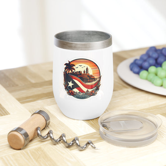 Tumbler with Puerto Rican Design, Chill Wine Tumbler for Beach Days, Gift for Wine Lovers, Travel Mug for Celebrations, Outdoor Fun