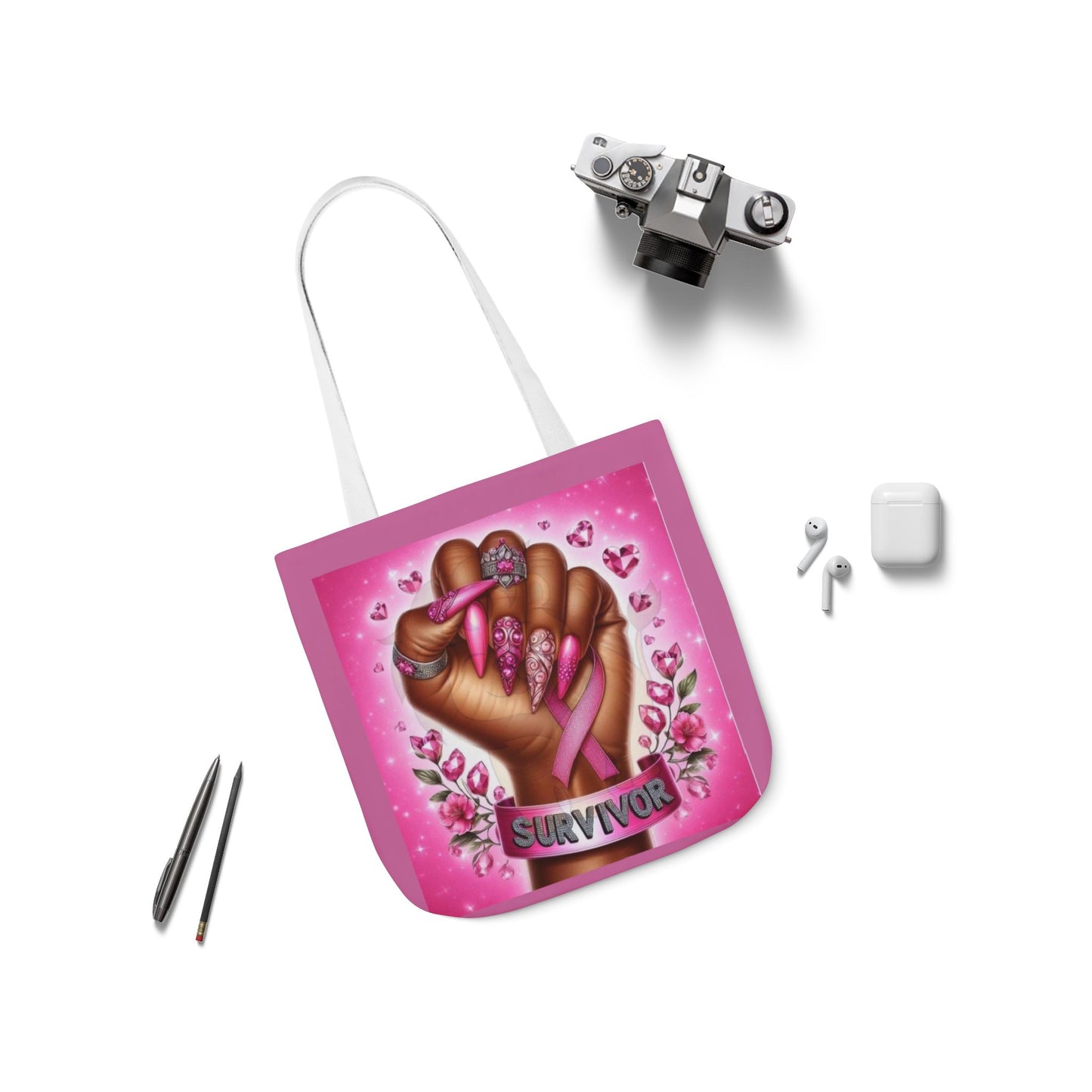 Breast Cancer Survivor Tote Bag  Pink Ribbon Empowerment Canvas Tote
