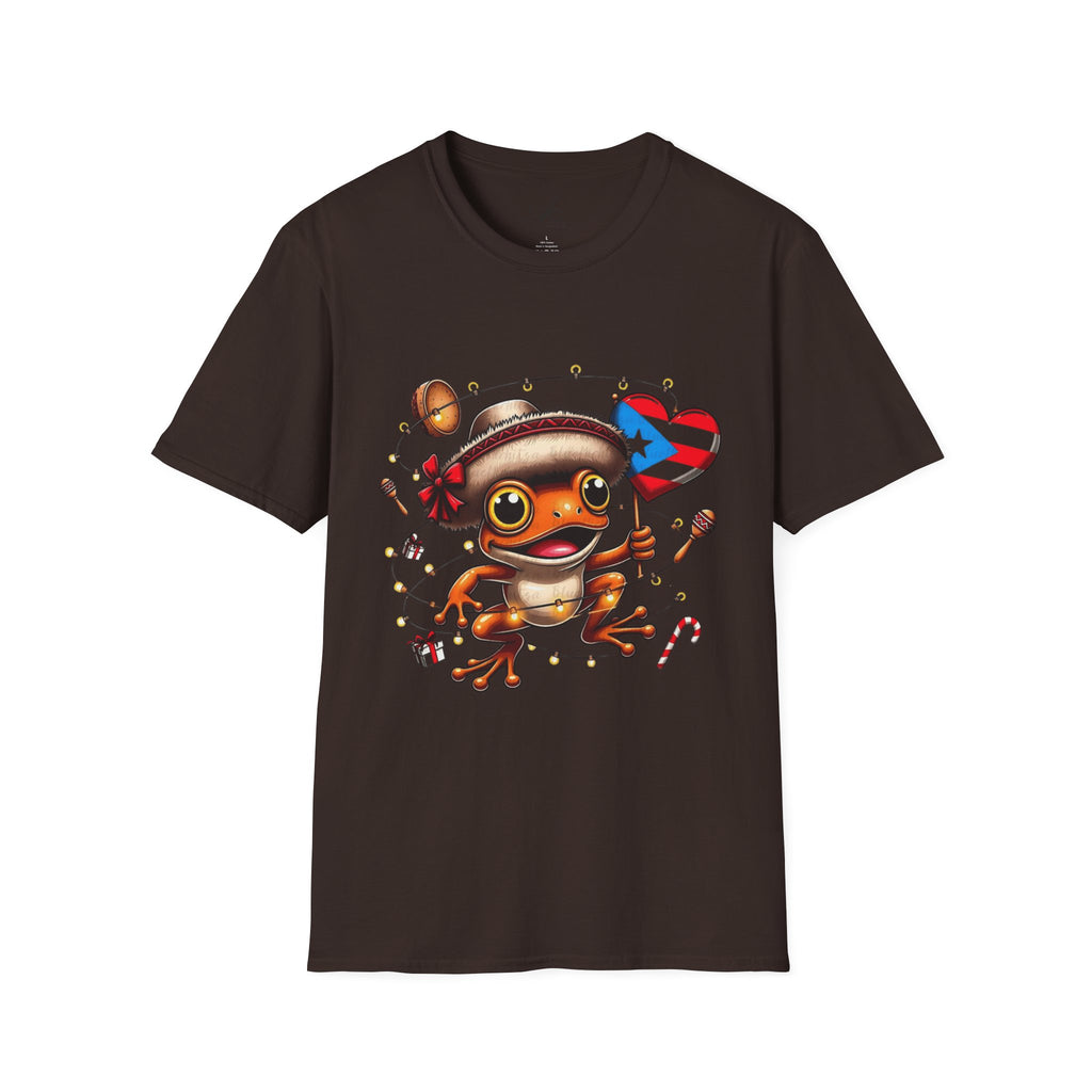 Puerto Rico Frog Holiday T-Shirt  Cute Coquí with Flag Heart (Christmas) Puerto Rico Navidades