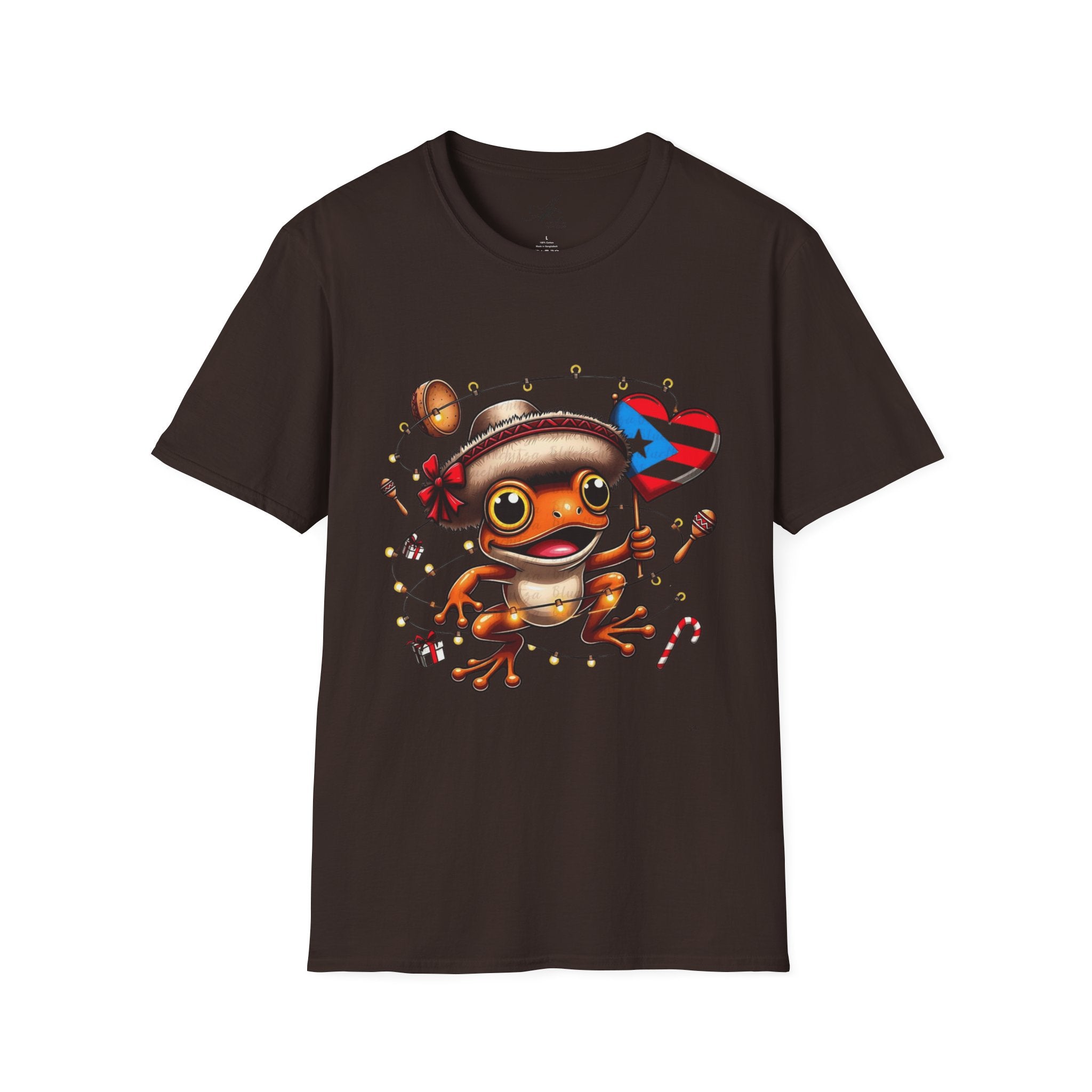 Puerto Rico Frog Holiday T-Shirt  Cute Coquí with Flag Heart (Christmas) Puerto Rico Navidades