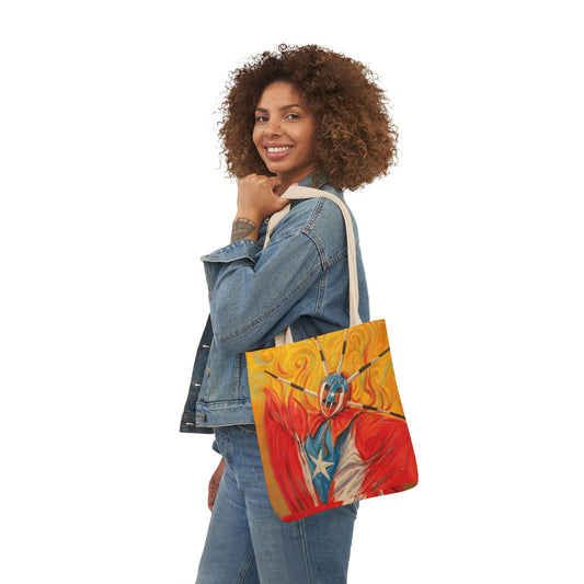 Tropical Love: Tote Bags with Puerto Rican Designs" Puerto Rico Vibrant  Tote Bag, 5-Color Straps