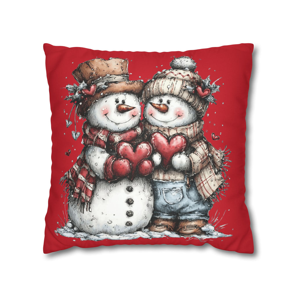 Christmas Snowman Couple Faux Suede Pillowcase CHRISTMAS PILLOW DÉCOR