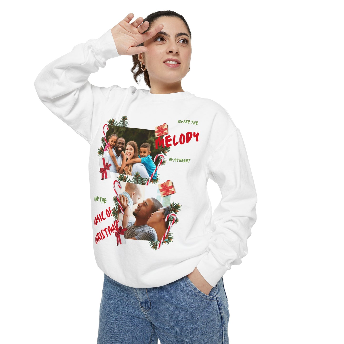 Personalized Christmas Photo Sweatshirt – “You Are the Melody” Holiday Crewneck
