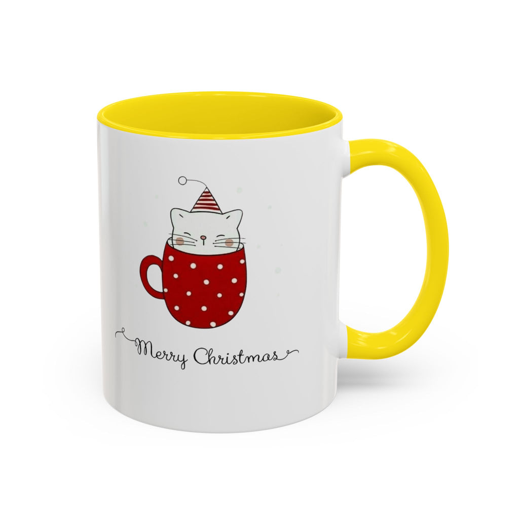 Christmas Cat Accent Mug "Merry Christmas" Polka Dot Holiday Coffee Cup Christmas Mugs Collection!