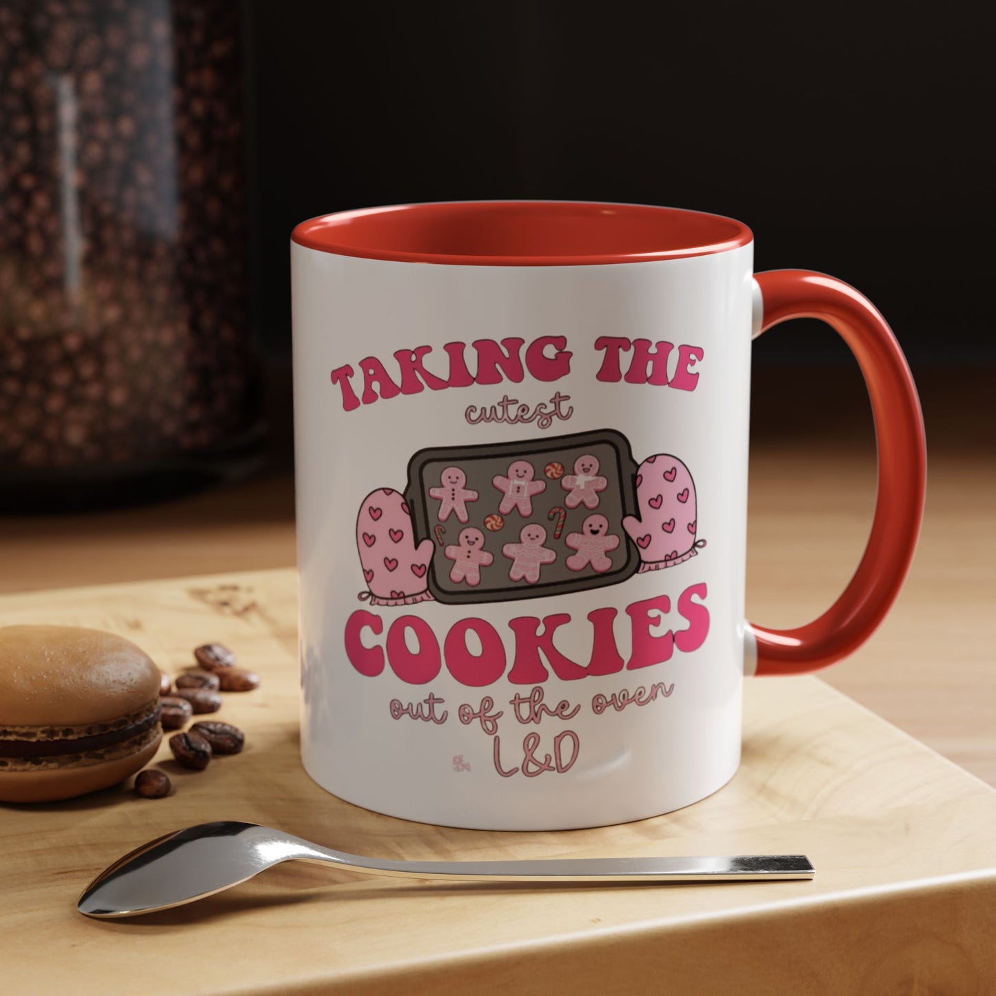 Accent Coffee Mug — "Taking the Cookies" Cute Pink Baking Design Coffee Cup for Fun Celebrations