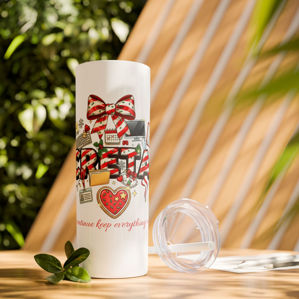 Christmas mug for the office team who keeps everything running smoothly. Candy Cane Christmas Office Secret Santa Design, 20oz with Straw