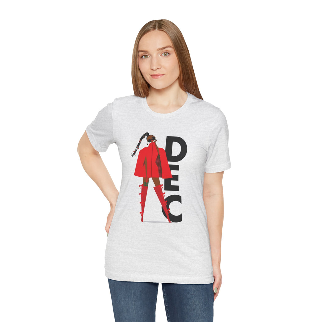 December Fashion Tee  Red Coat Model Graphic Shirt