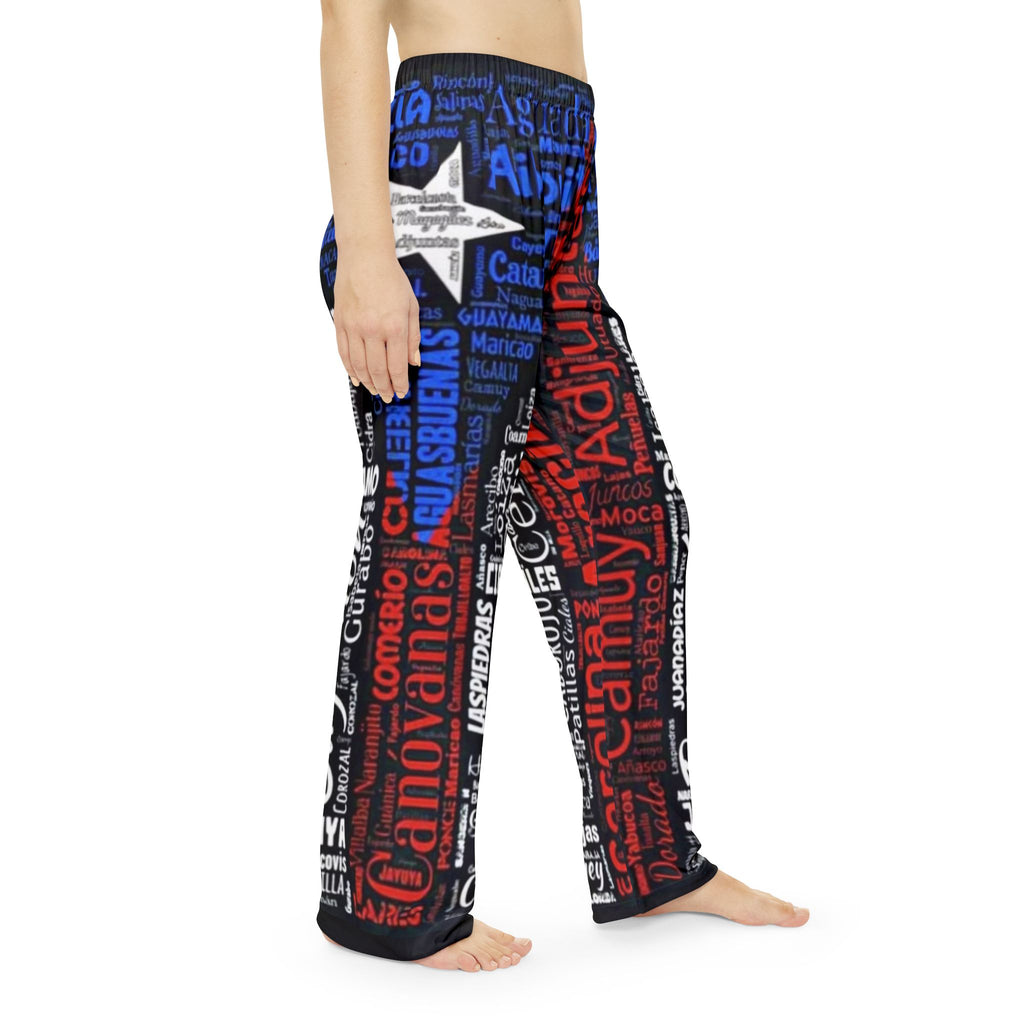 Puerto Rico Wordcloud Pajama Pants — Red White & Blue Island City Names  Puerto Rico–inspired Christmas pajamas