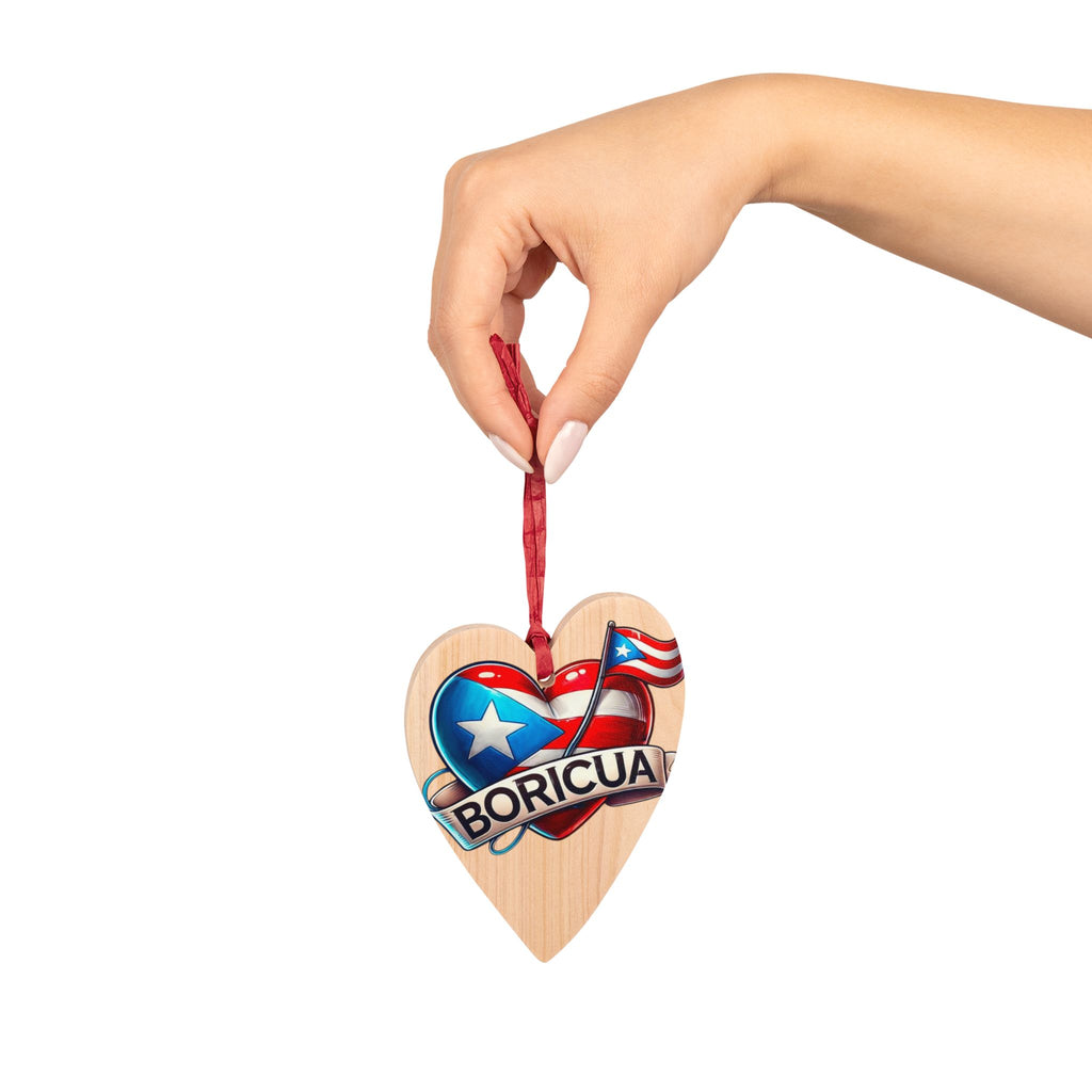 Puerto Rican Heart Wooden Ornament - Celebrate Boricua Pride